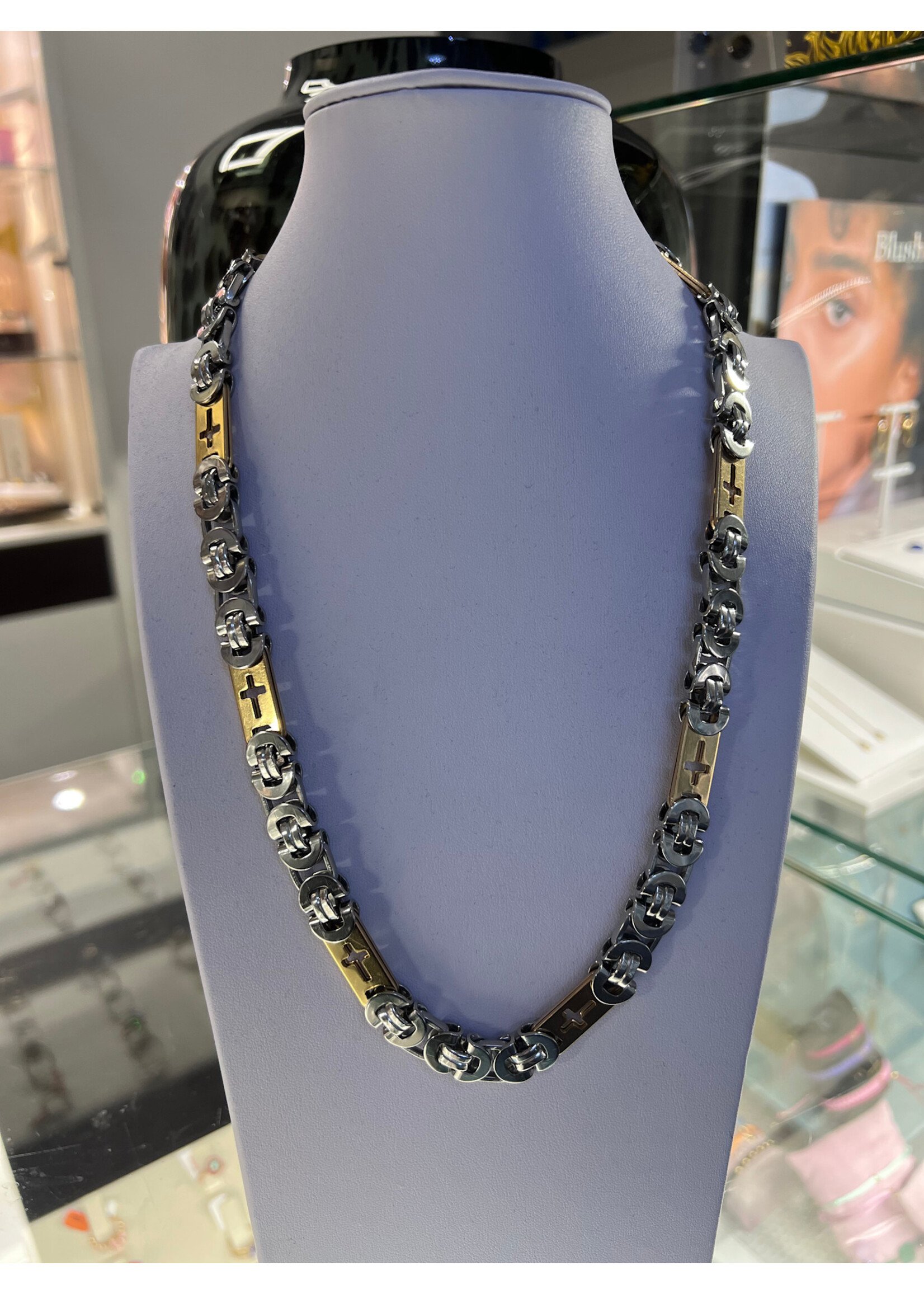 Cataleya jewels Stalen collier platte Konings ketting met kruizen - lengte 60 cm