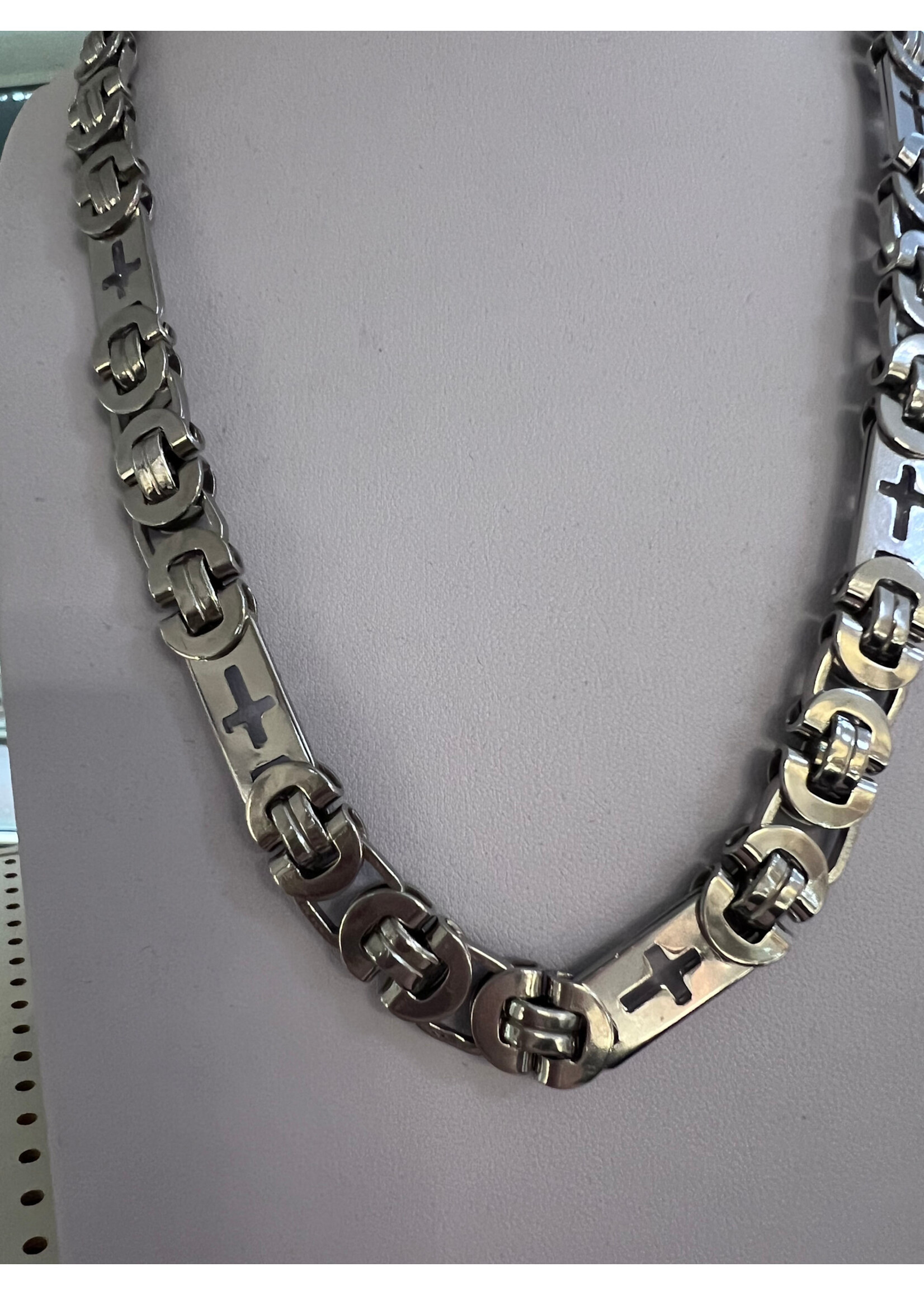 Stalen collier Konings schakel met kruizen - lengte 60cm