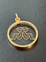 Geelgouden hanger 14k met tweeling afbeelding sterrenbeeld