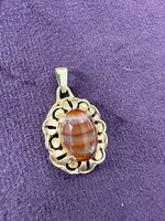 Geelgouden  vintage 14 k  hanger met streepagaat