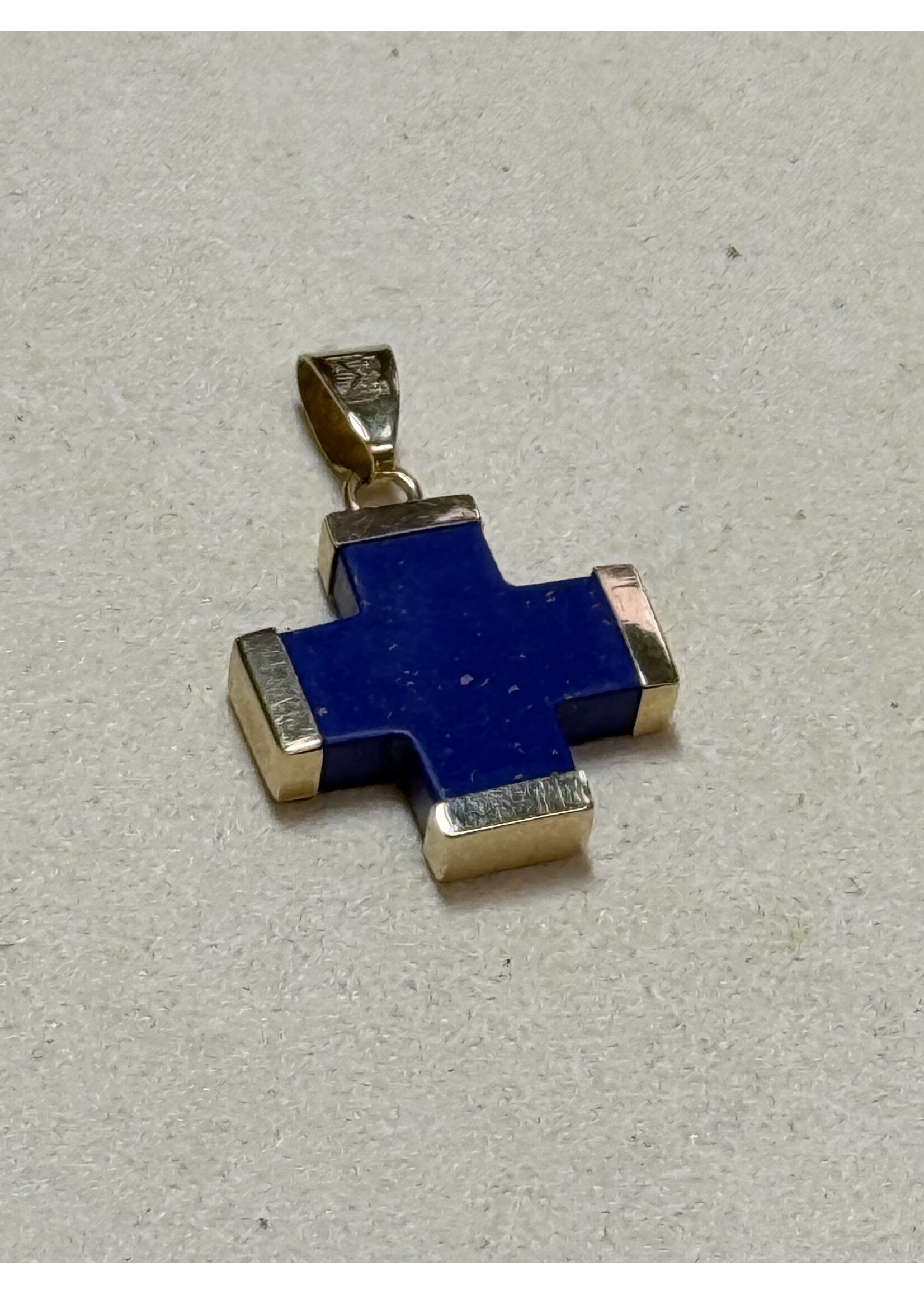 Vintage & Occasion Geelgouden hanger kruis in lapis lazuli
