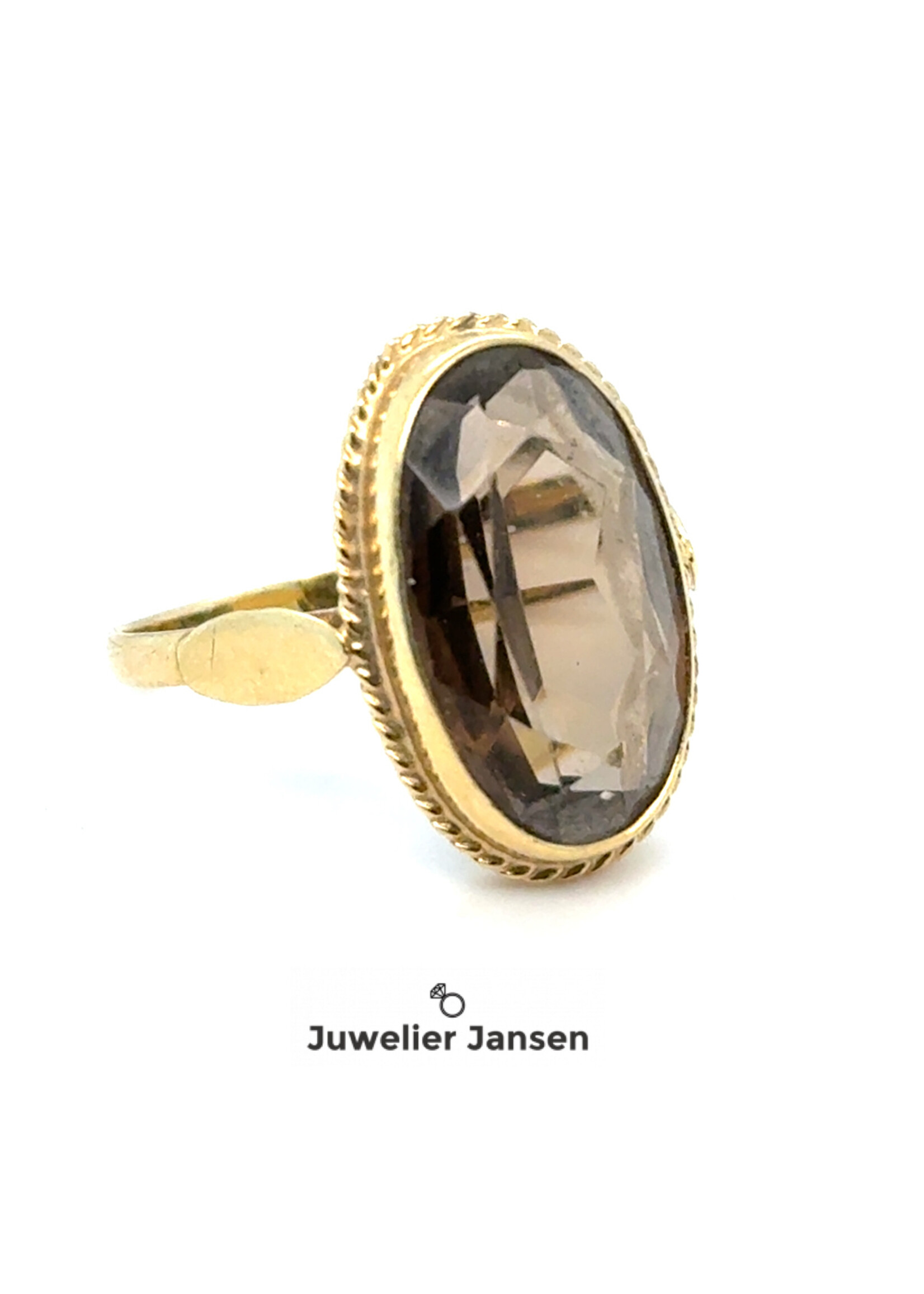 Vintage & Occasion Geelgouden  14k ring met rookkwarts - maat 17.5