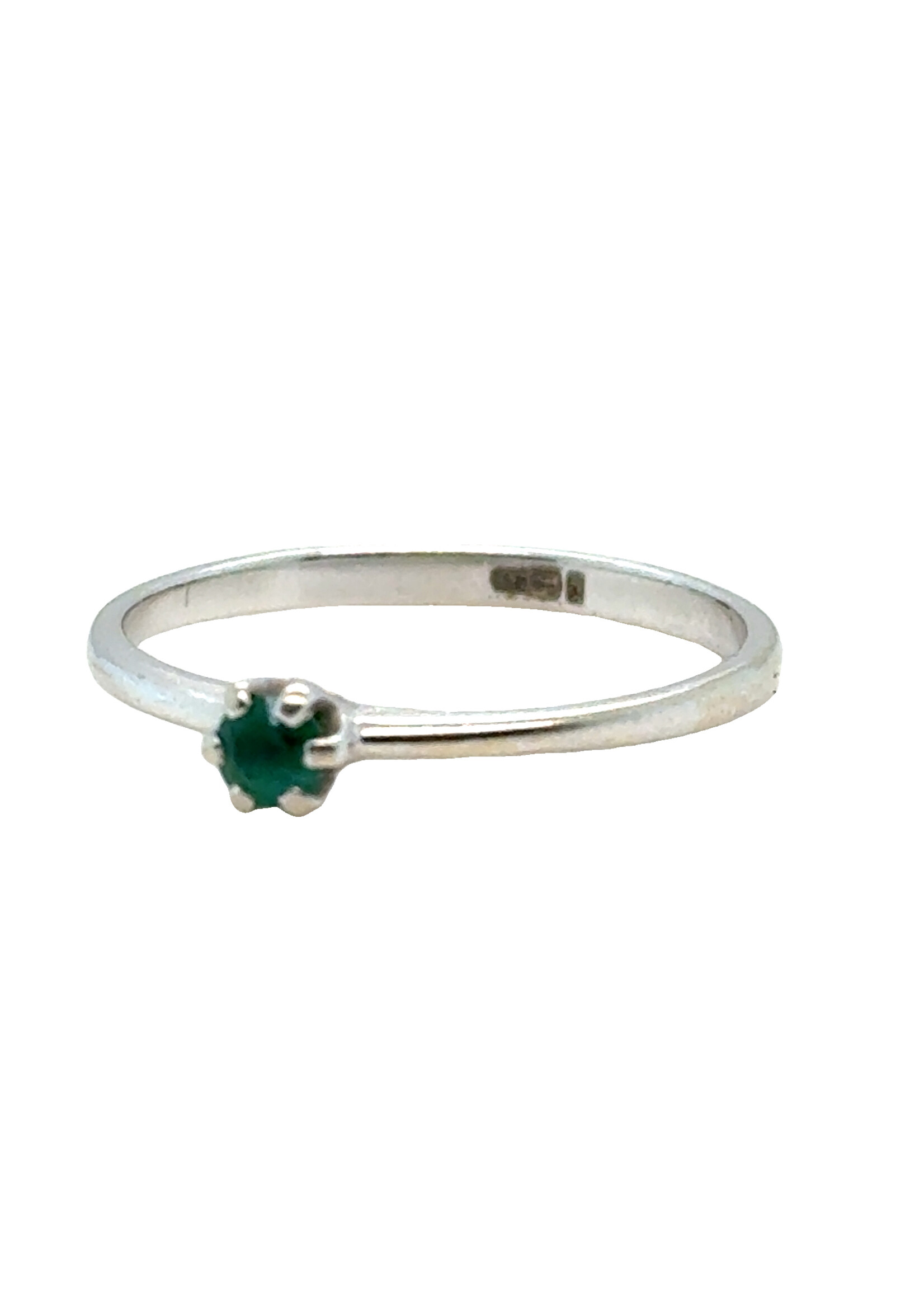 Vintage & Occasion Witgouden ring met groene smaragd - maat 17