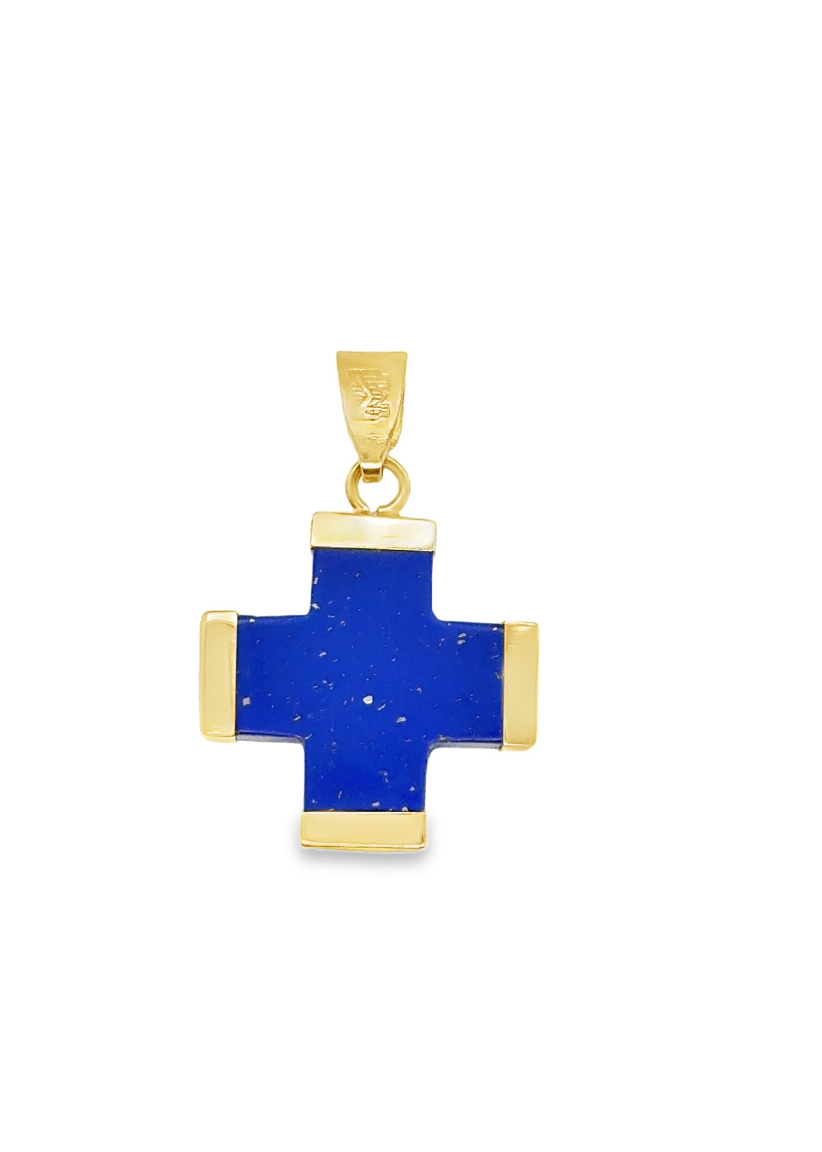 Vintage & Occasion Geelgouden hanger kruis in lapis lazuli