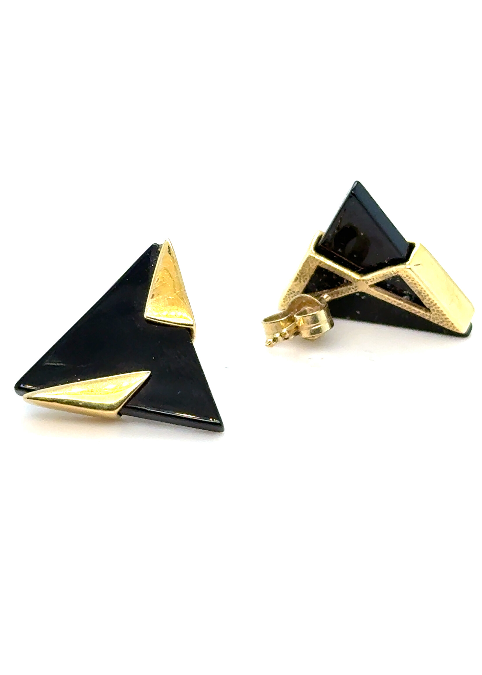 Vintage & Occasion Geelgouden oorknoppen met onyx