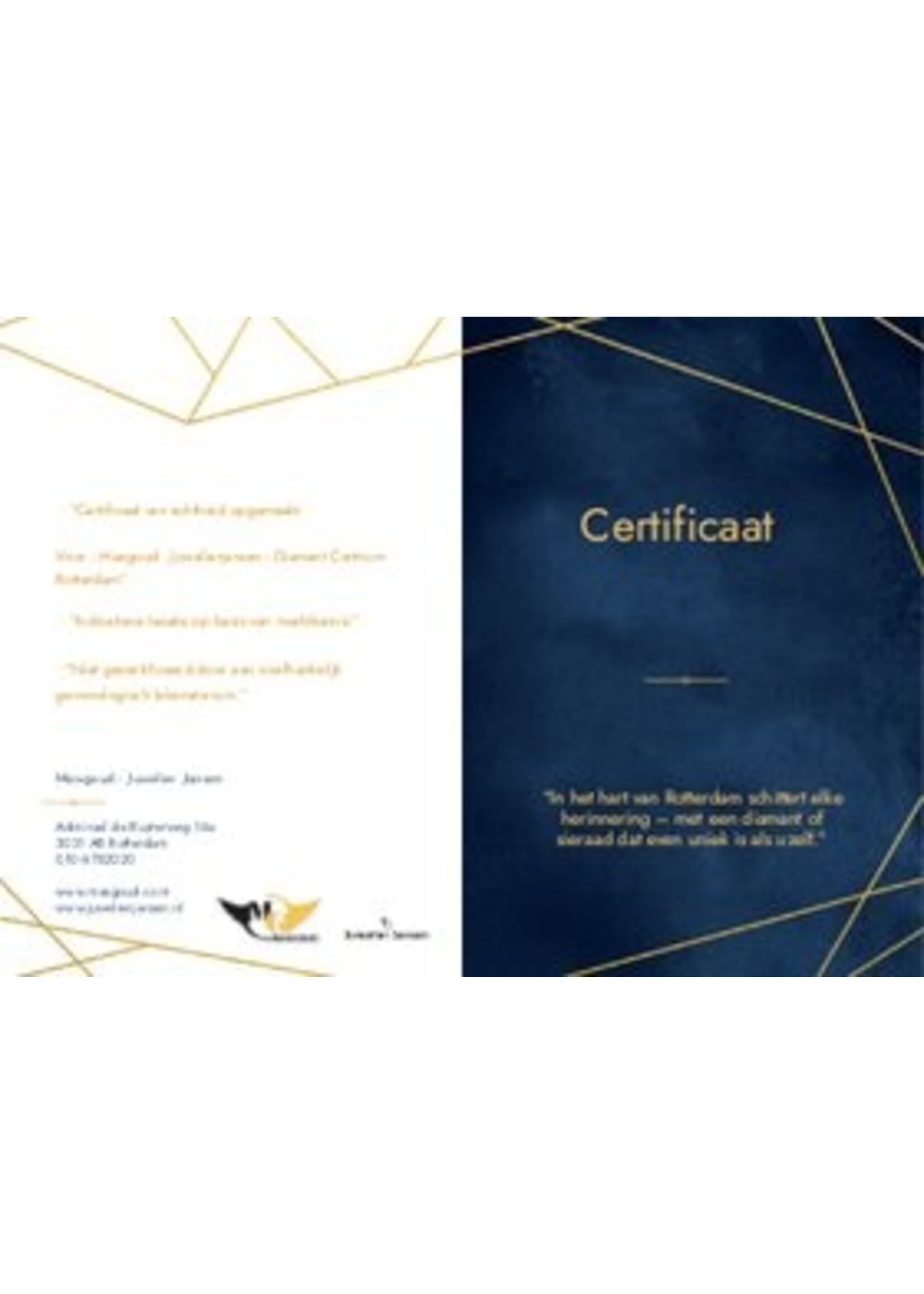 Certificaat van het gekochte juweel