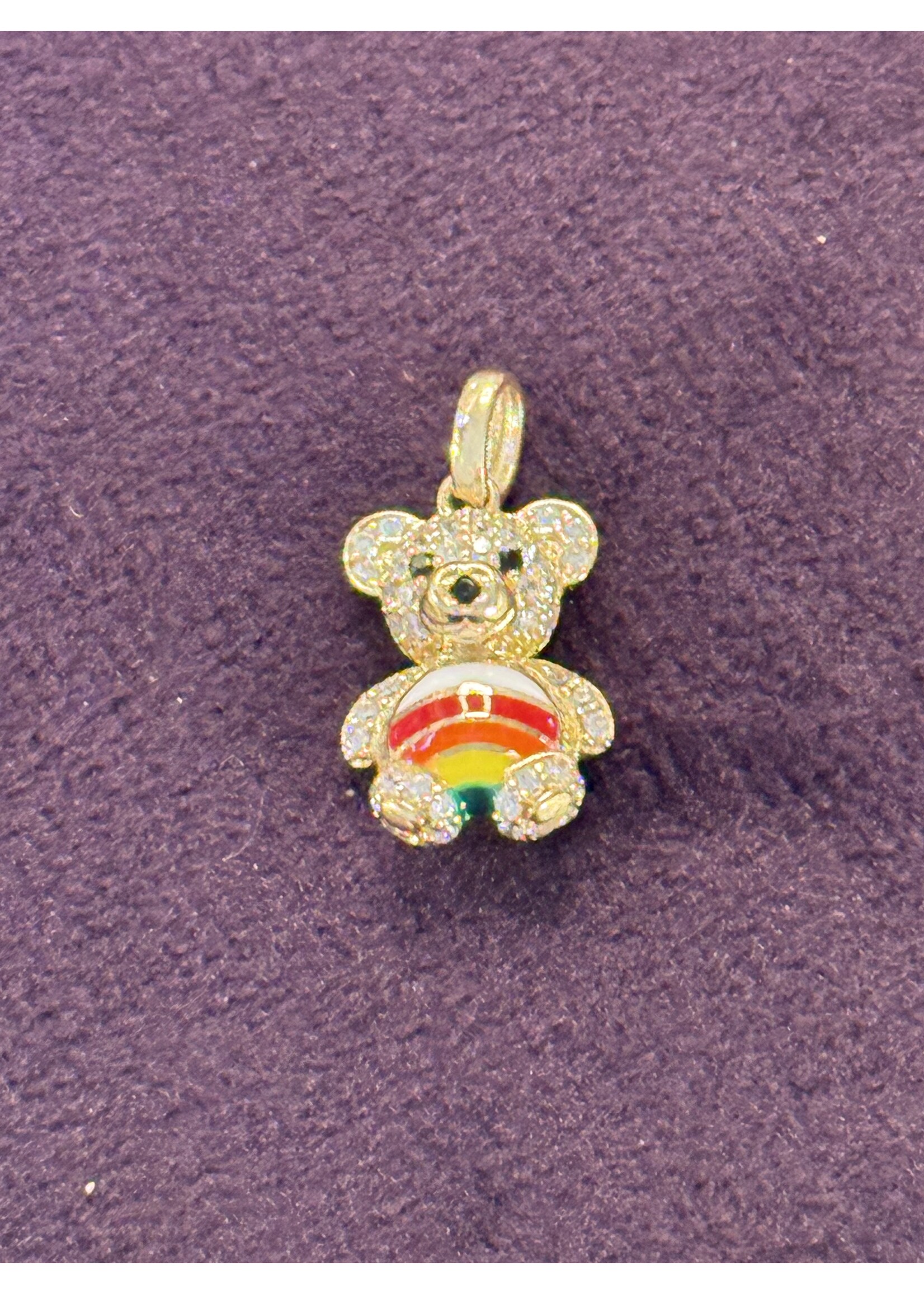 Cataleya jewels Geelgouden 14 k  beertje met zirkonia en emaille kleurtjes.
