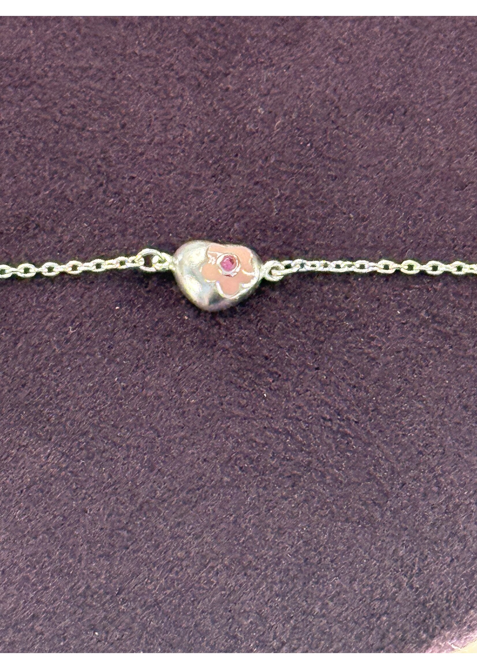 Cataleya jewels Zilveren kids armband met roze bloem en roze steentje