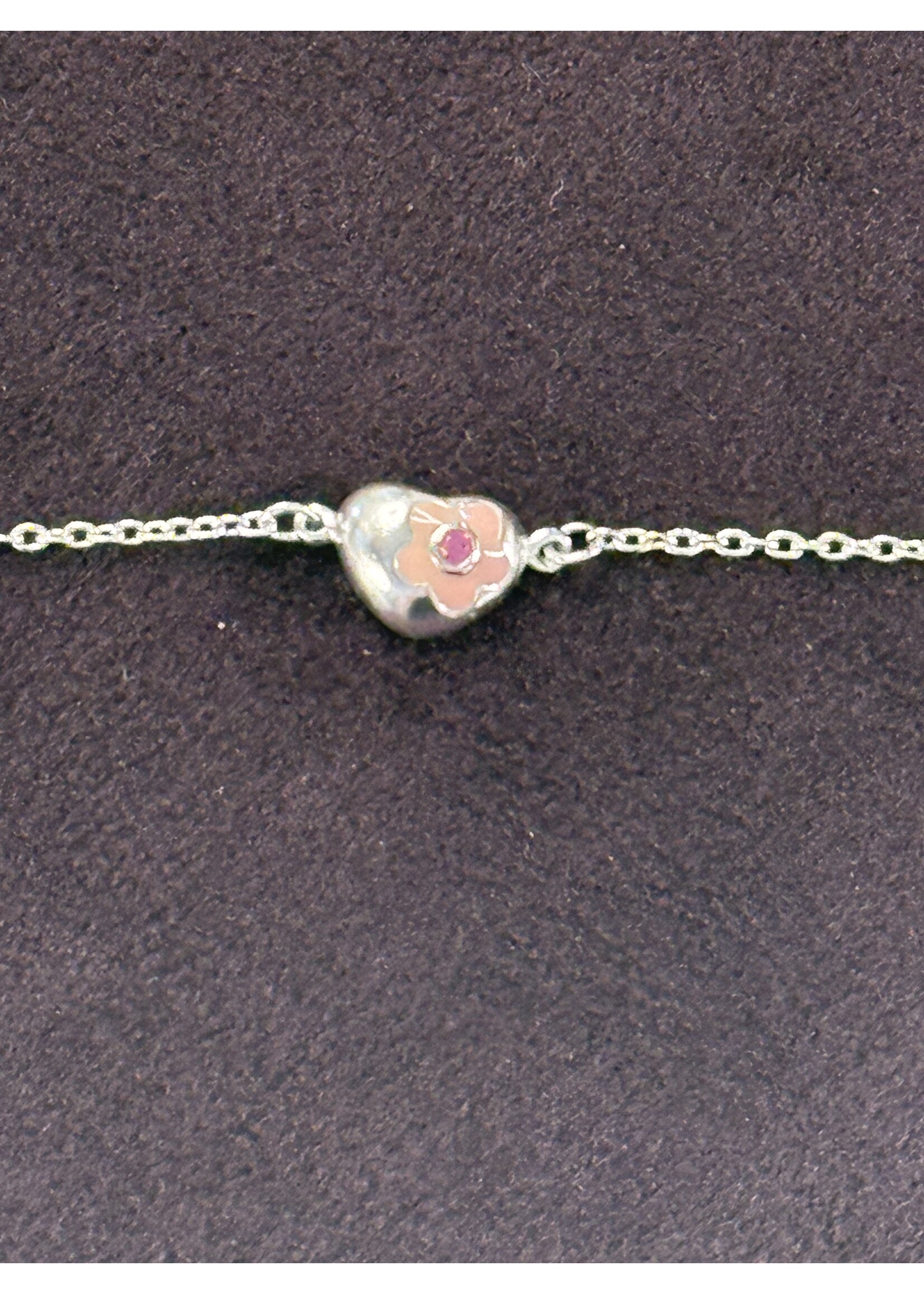 Cataleya jewels Zilveren kids armband met roze bloem en roze steentje