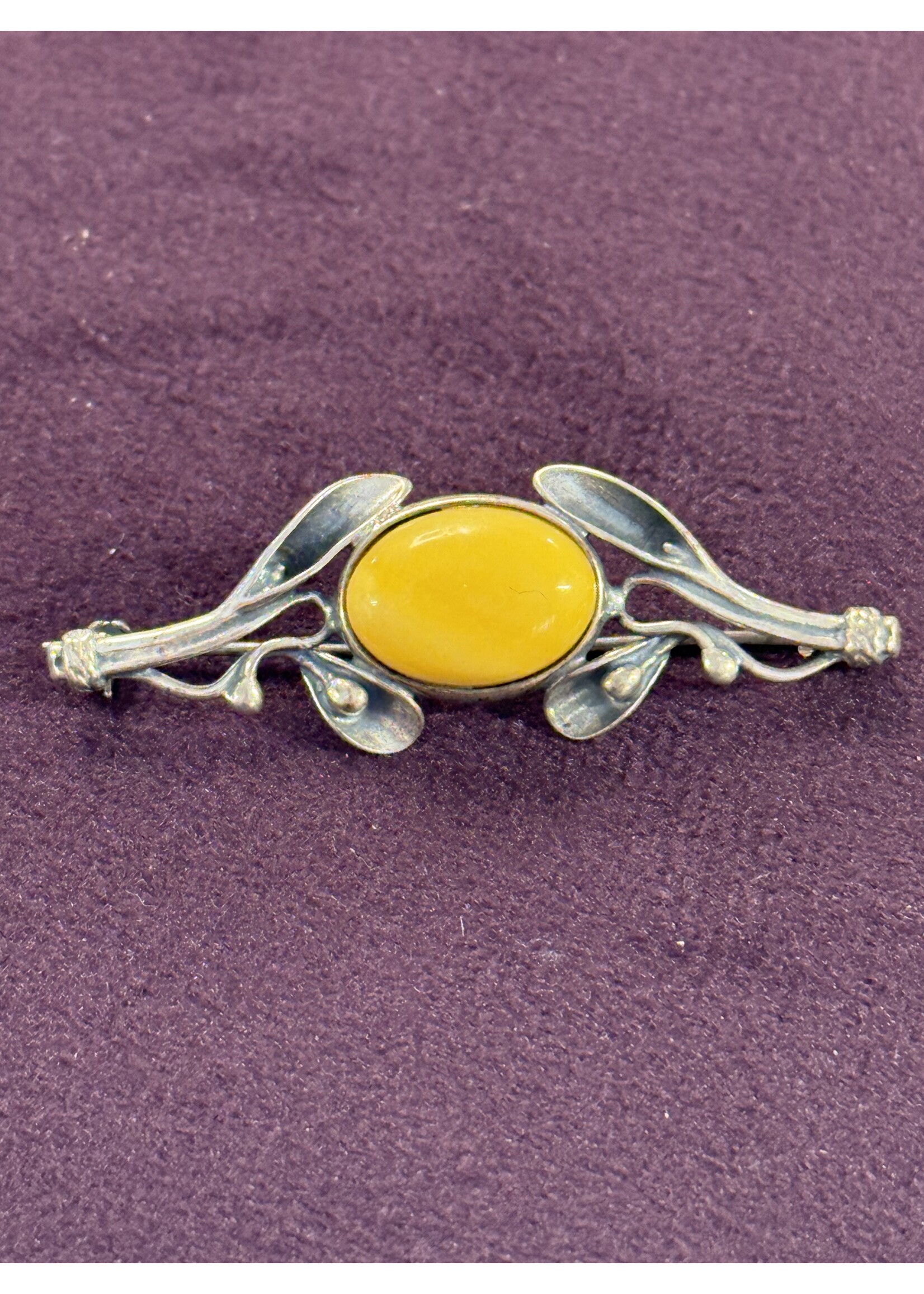 Vintage & Occasion Occasion zilveren broche met gele barnsteen