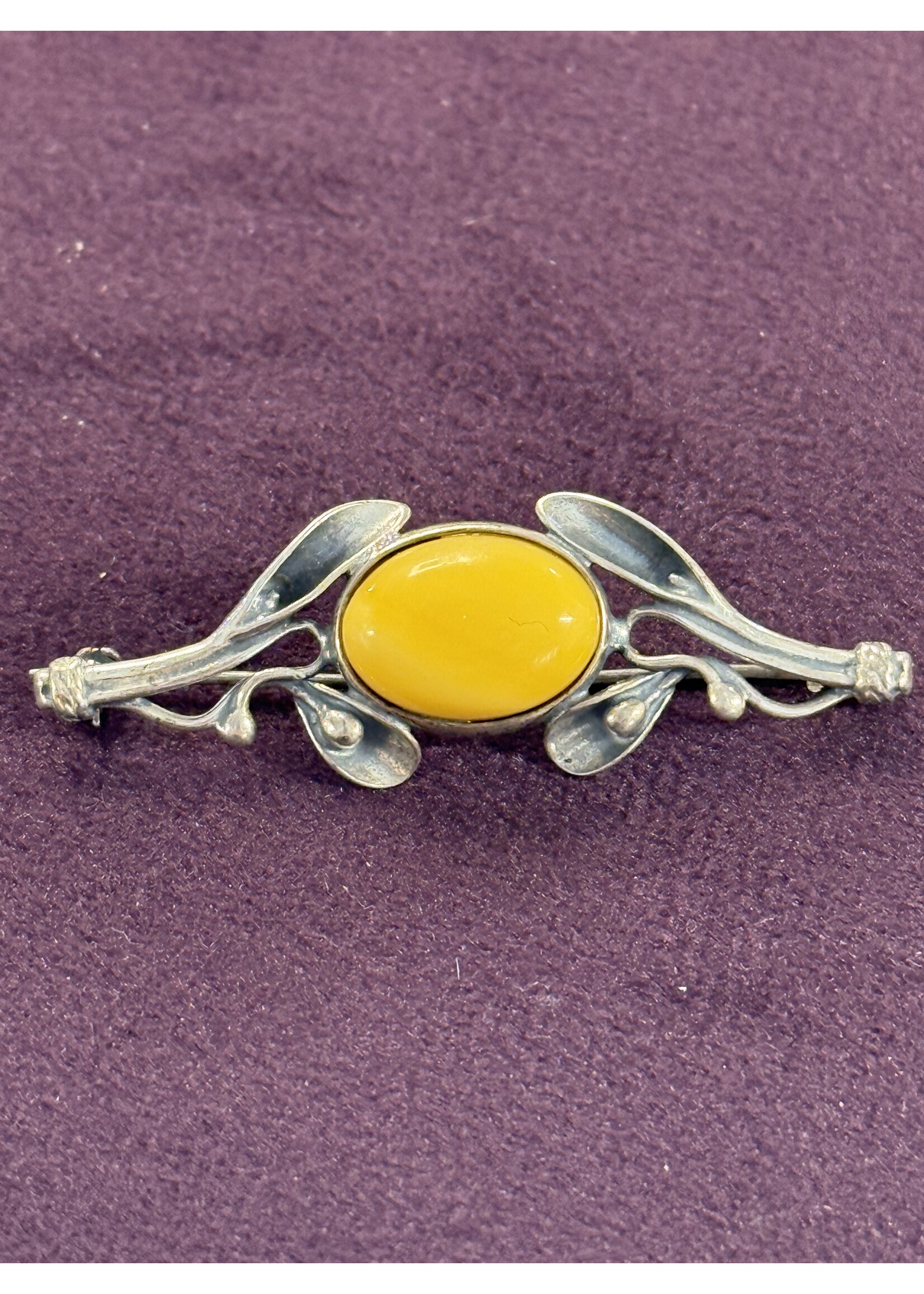 Vintage & Occasion Occasion zilveren broche met gele barnsteen
