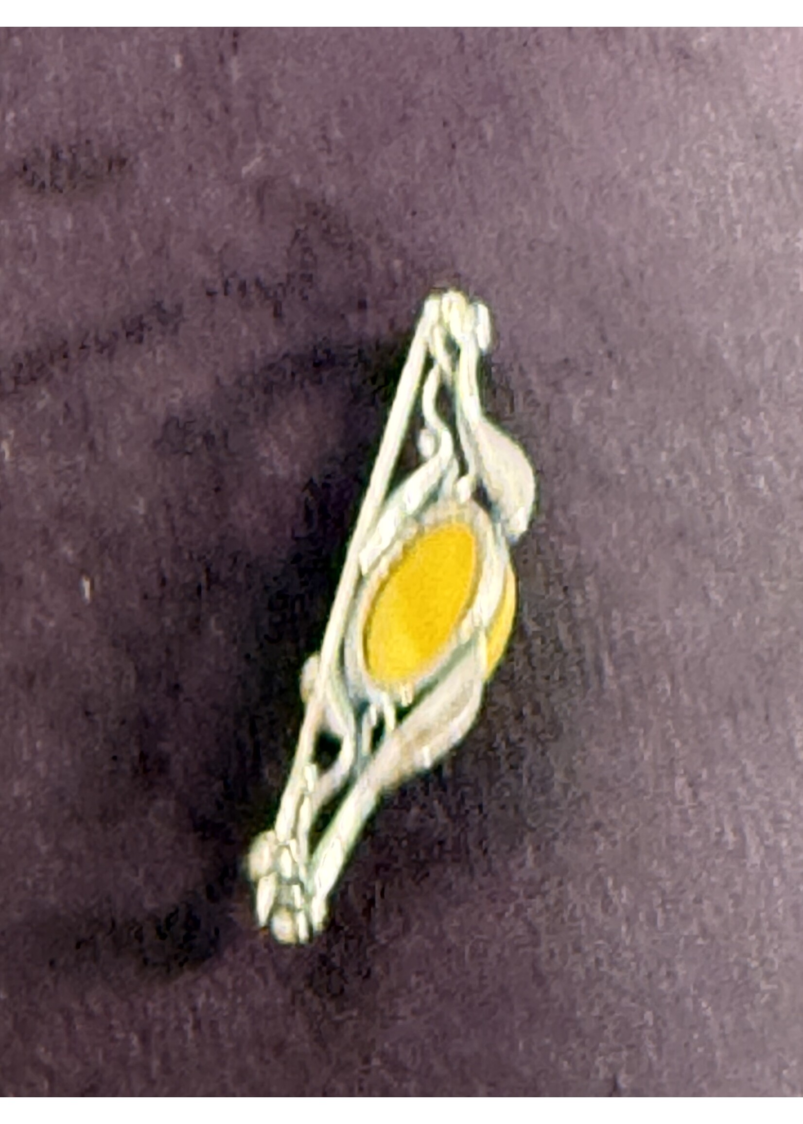 Vintage & Occasion Occasion zilveren broche met gele barnsteen