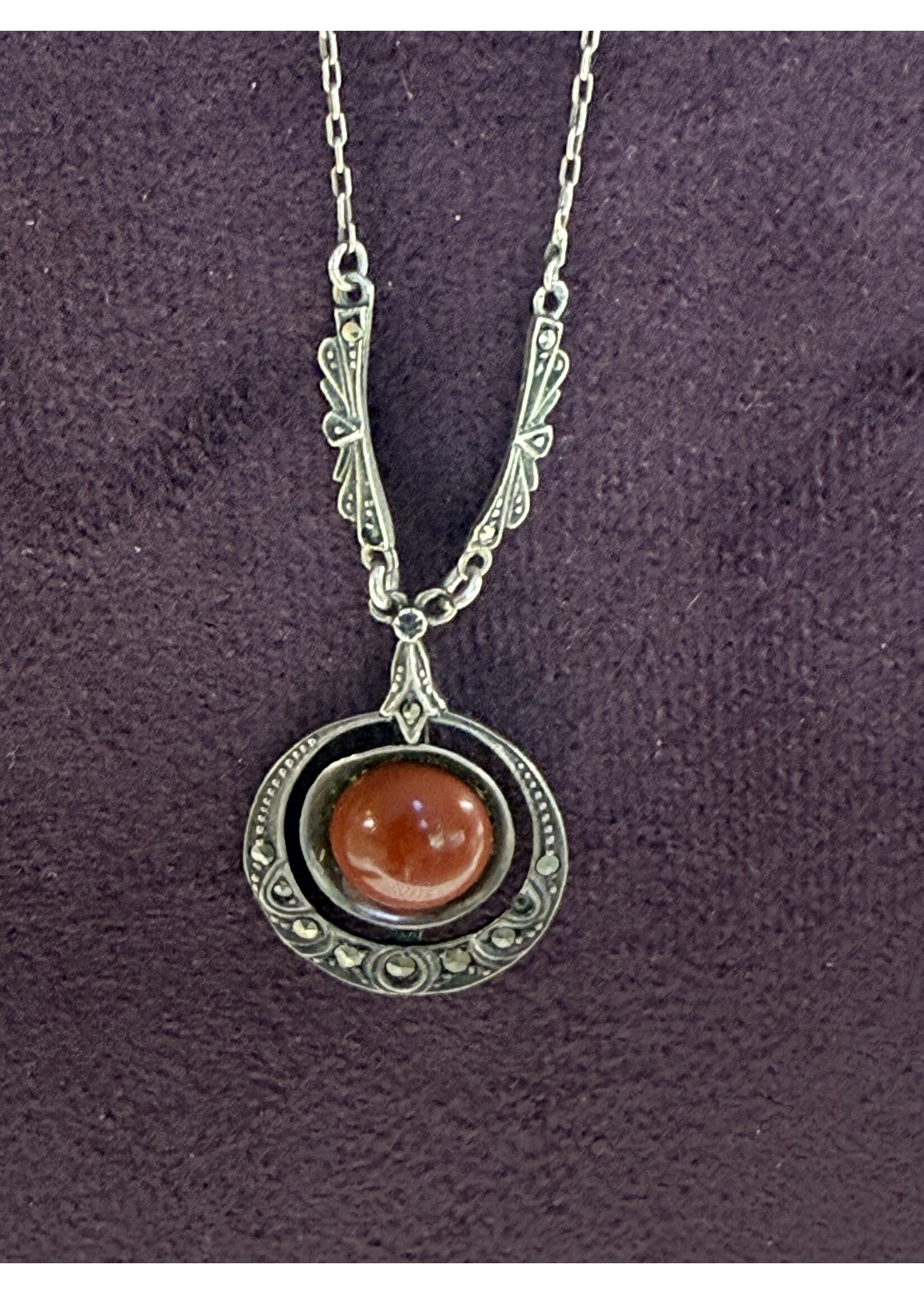 Vintage & Occasion Zilveren  collier met agaat en markasiet - lengte 45 cm