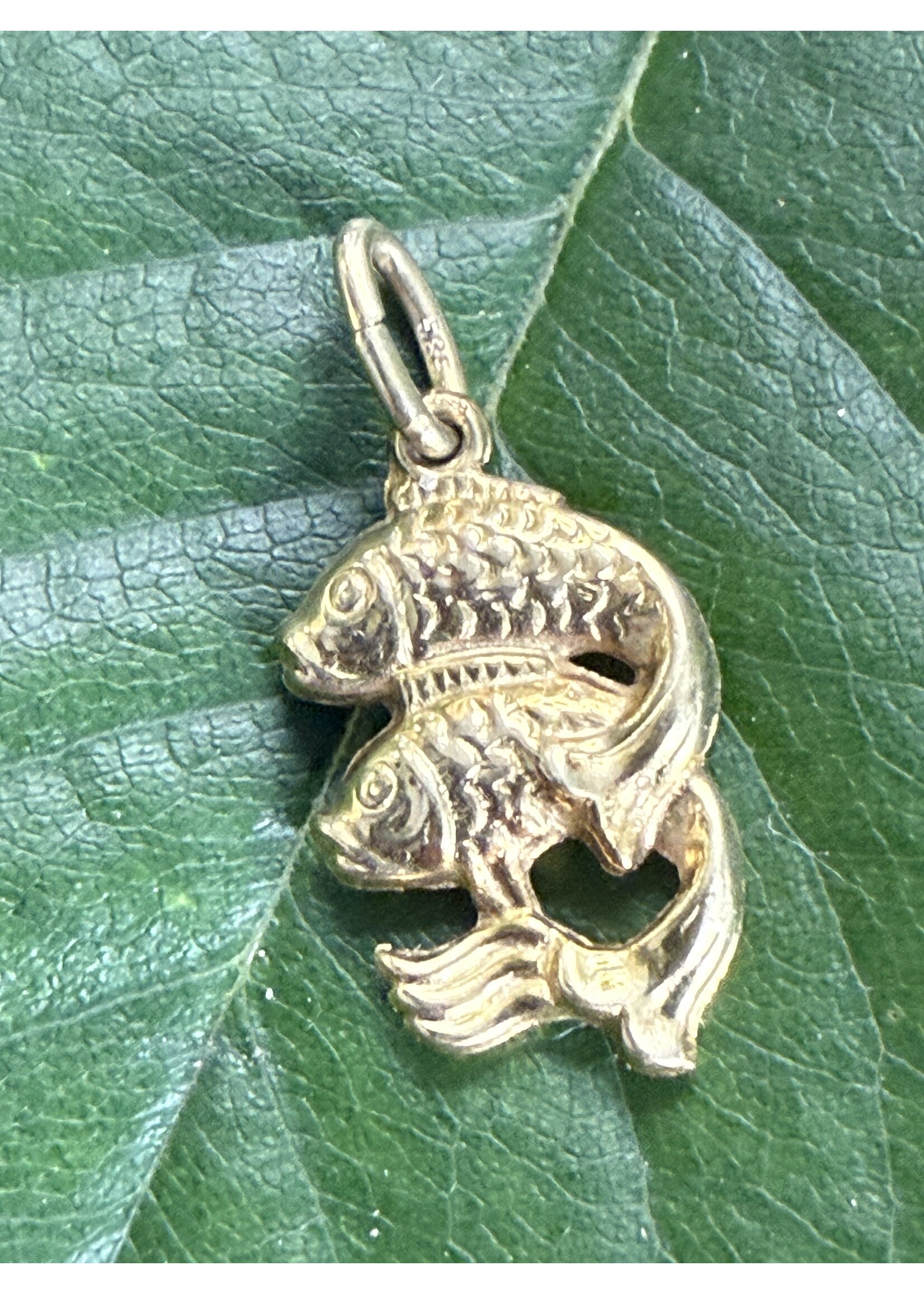 Vintage & Occasion Geelgouden  14 k sterrenbeeld hanger vissen