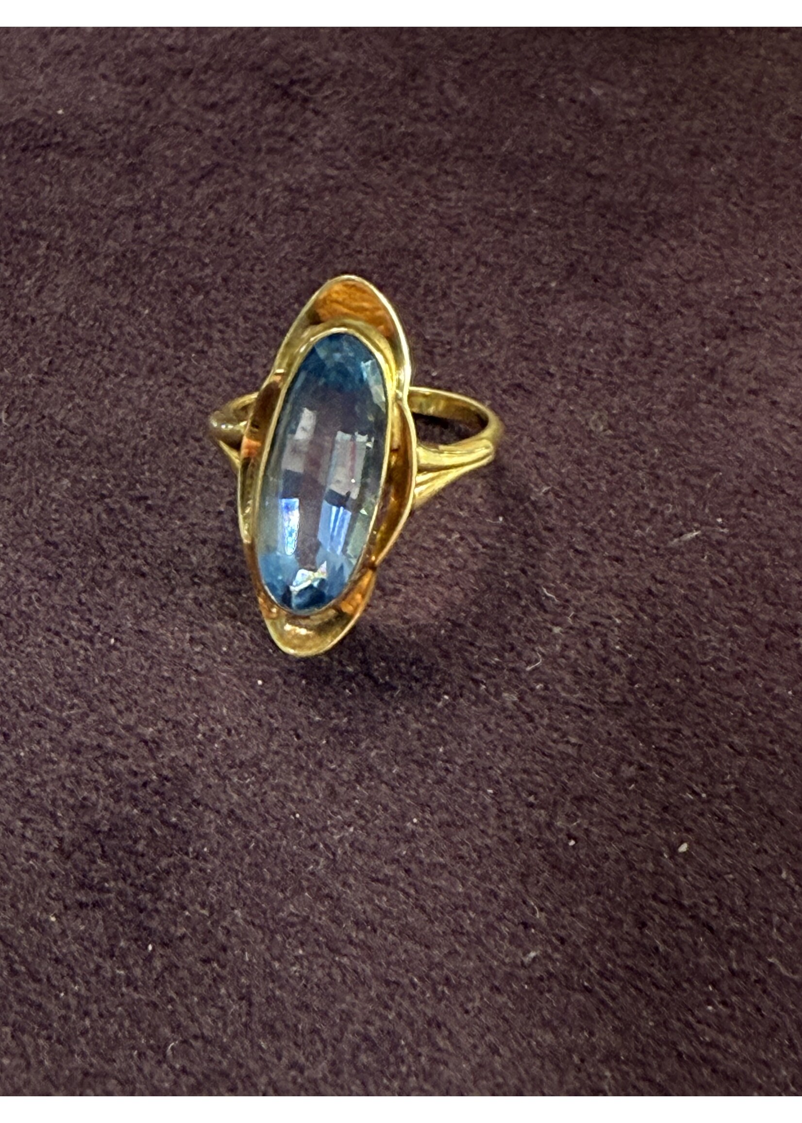 Vintage & Occasion Geelgouden ring 14k met blauwe edelsteen - maat 16.5