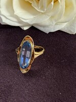 Vintage & Occasion Geelgouden ring 14k met blauwe edelsteen - maat 16.5