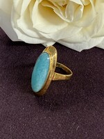Vintage & Occasion Geelgouden 14 k ring met larimar edelsteen verstelbaar
