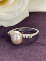 Vintage & Occasion Witgouden ring met parel en briljant 0.70 ct  - maat 18