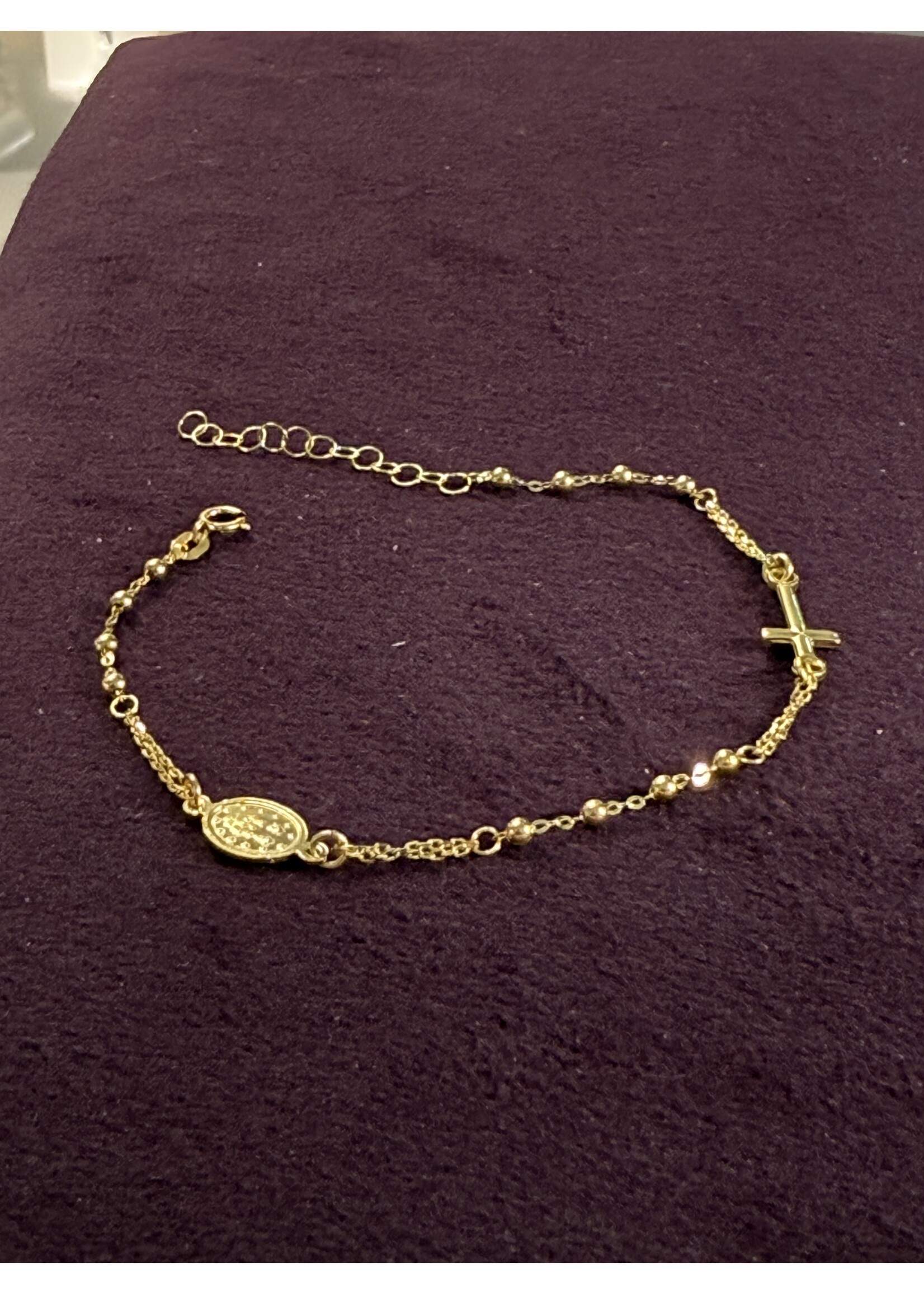 Cataleya jewels Geelgouden fijne armband met kruisje en Maria 14k goud lengte 19cm
