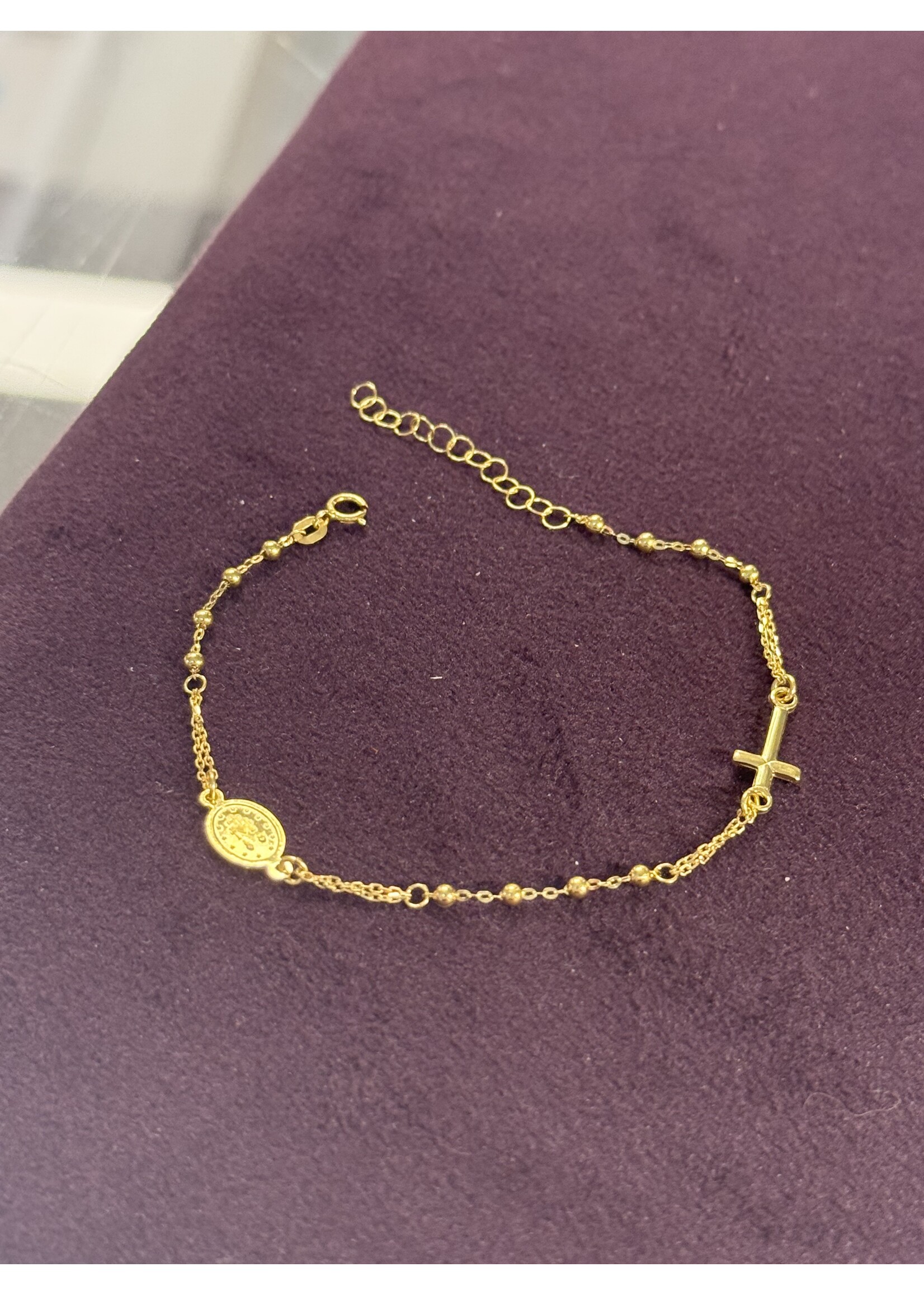 Cataleya jewels Geelgouden fijne armband met kruisje en Maria 14k goud lengte 19cm
