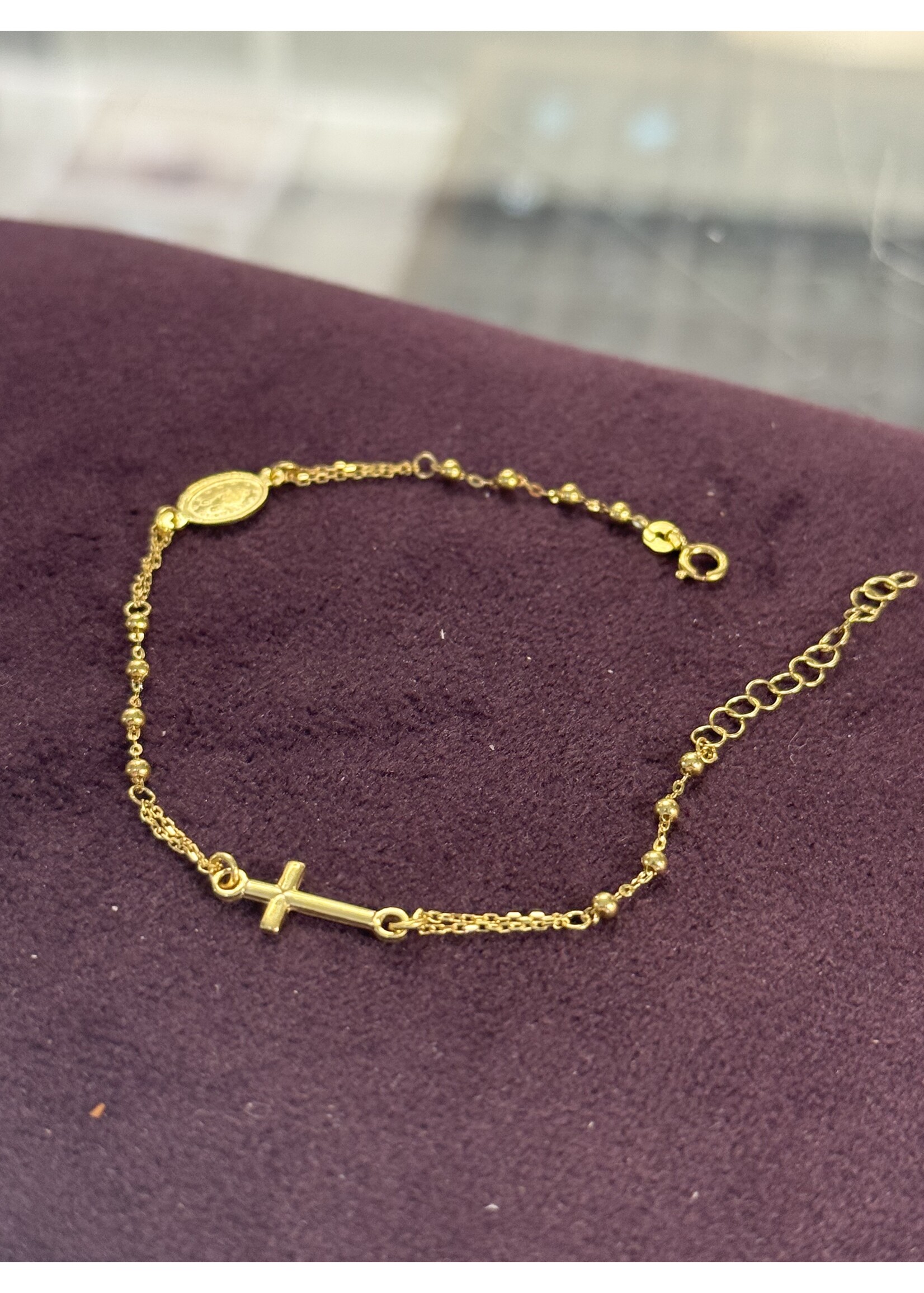 Cataleya jewels Geelgouden fijne armband met kruisje en Maria 14k goud lengte 19cm