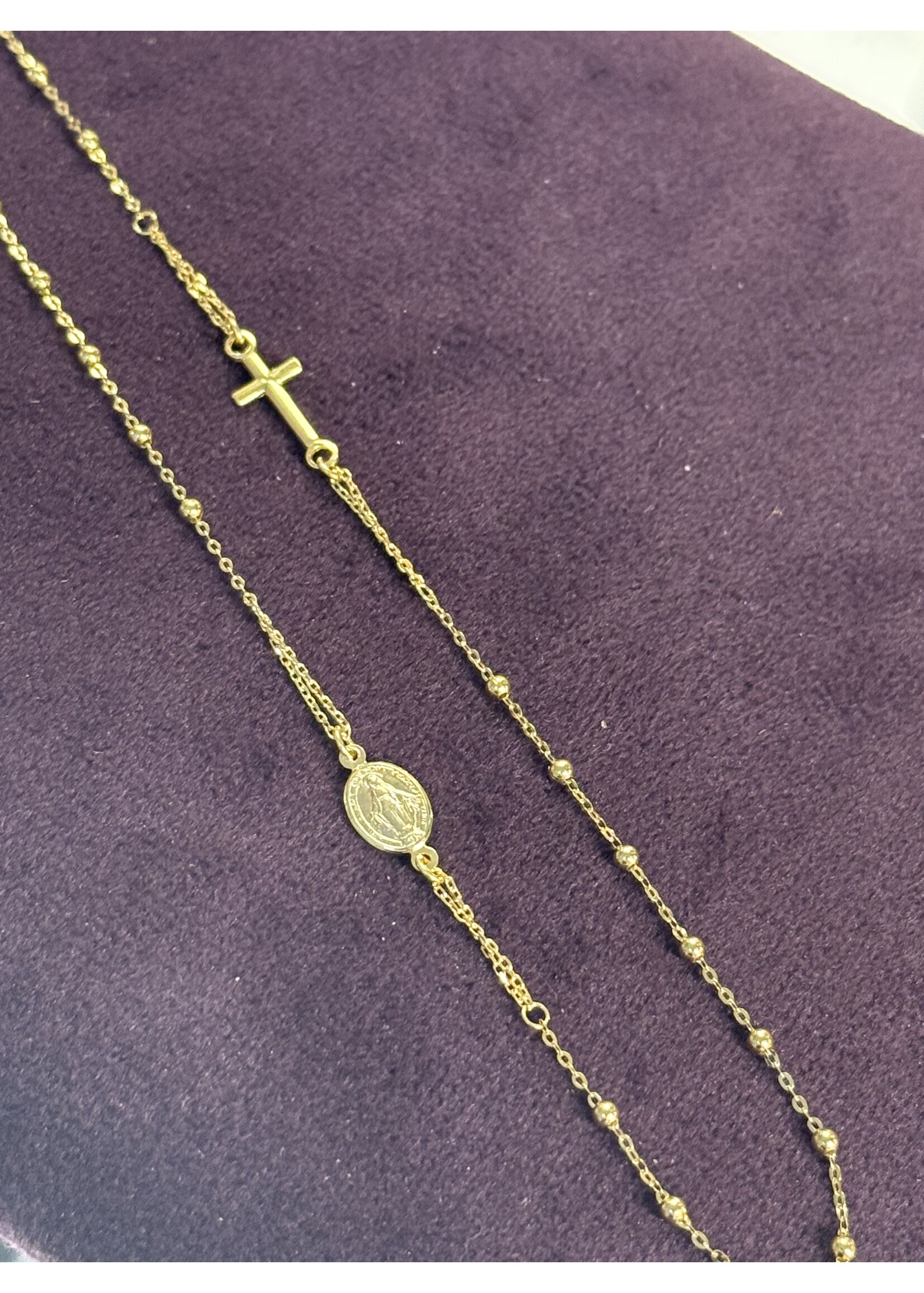 Vintage & Occasion Geelgouden collier met kruisje en Maria 41 tm 45 cm