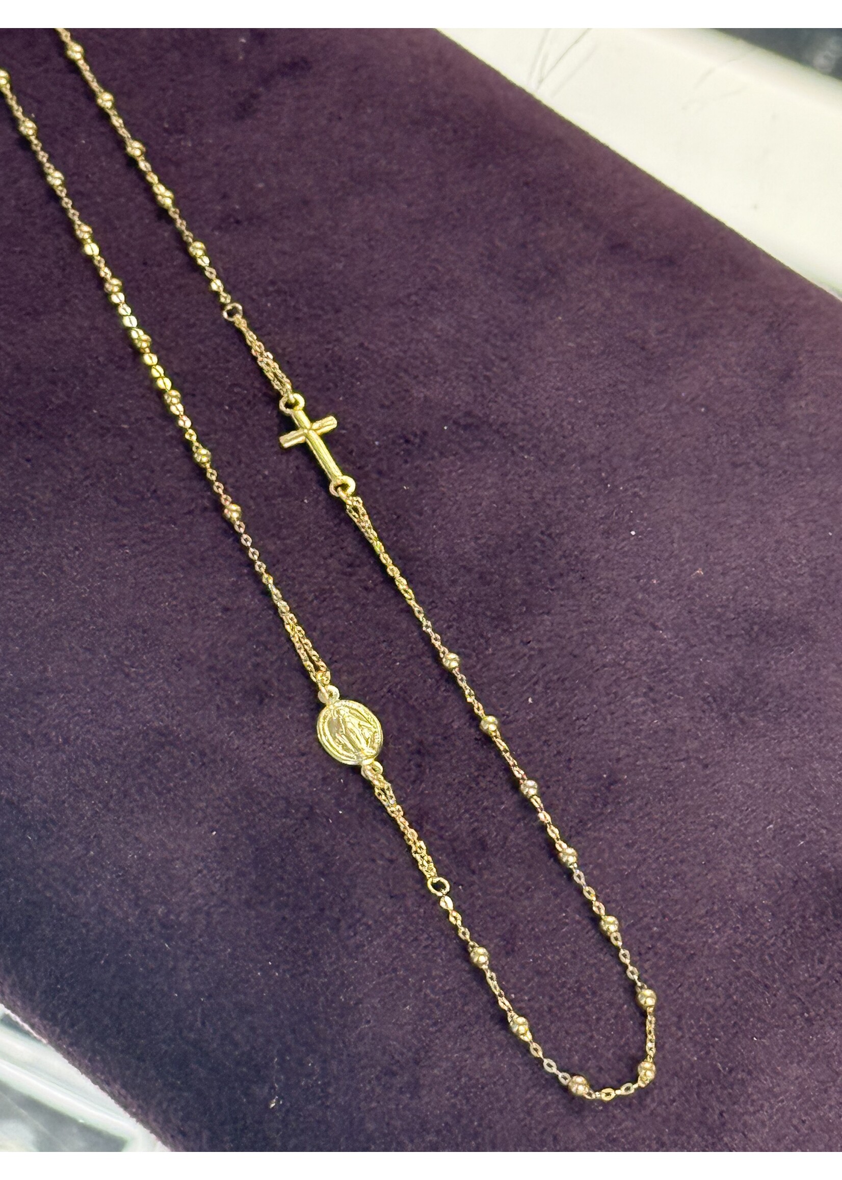 Vintage & Occasion Geelgouden collier met kruisje en Maria 41 tm 45 cm