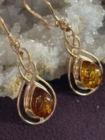 Vintage & Occasion Roze oorhangers gouden met barnsteen