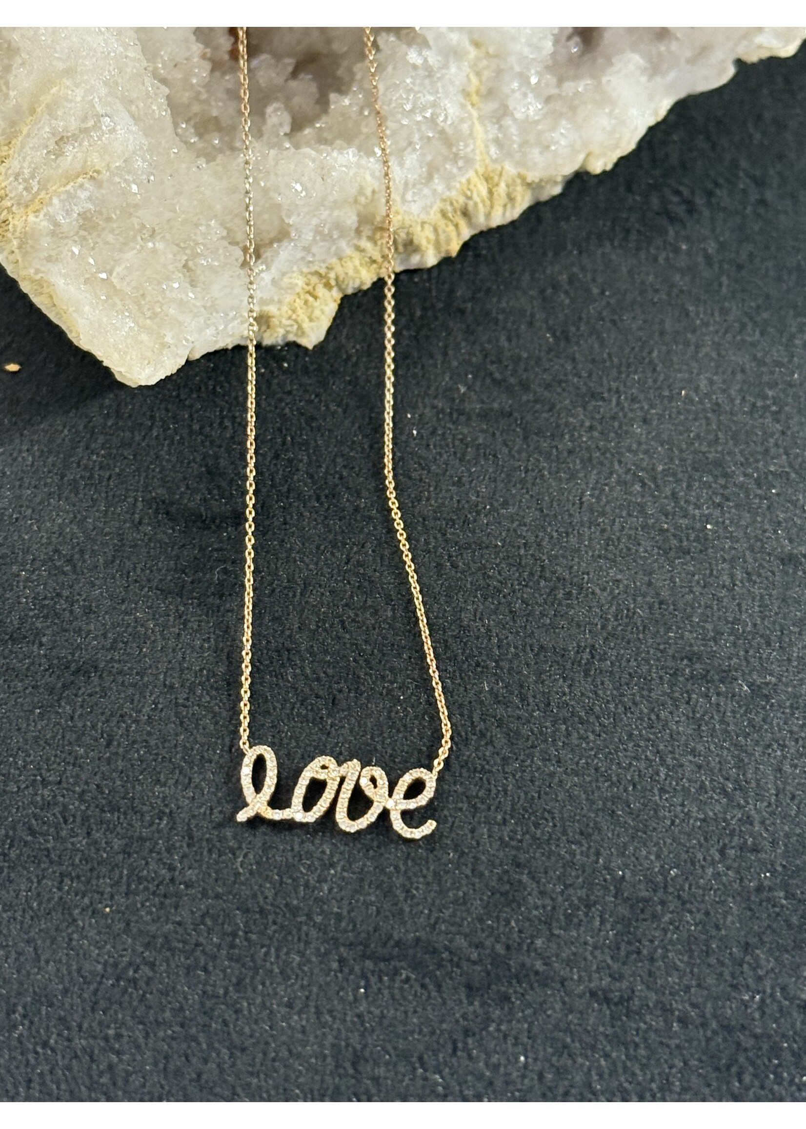 Rosegouden 18k  collier met love in zirkonia - lengte 42cm