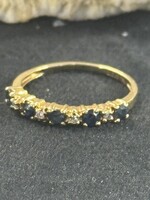 Vintage & Occasion Geelgouden 18k rij ring met saffier en briljant - maat 16.5