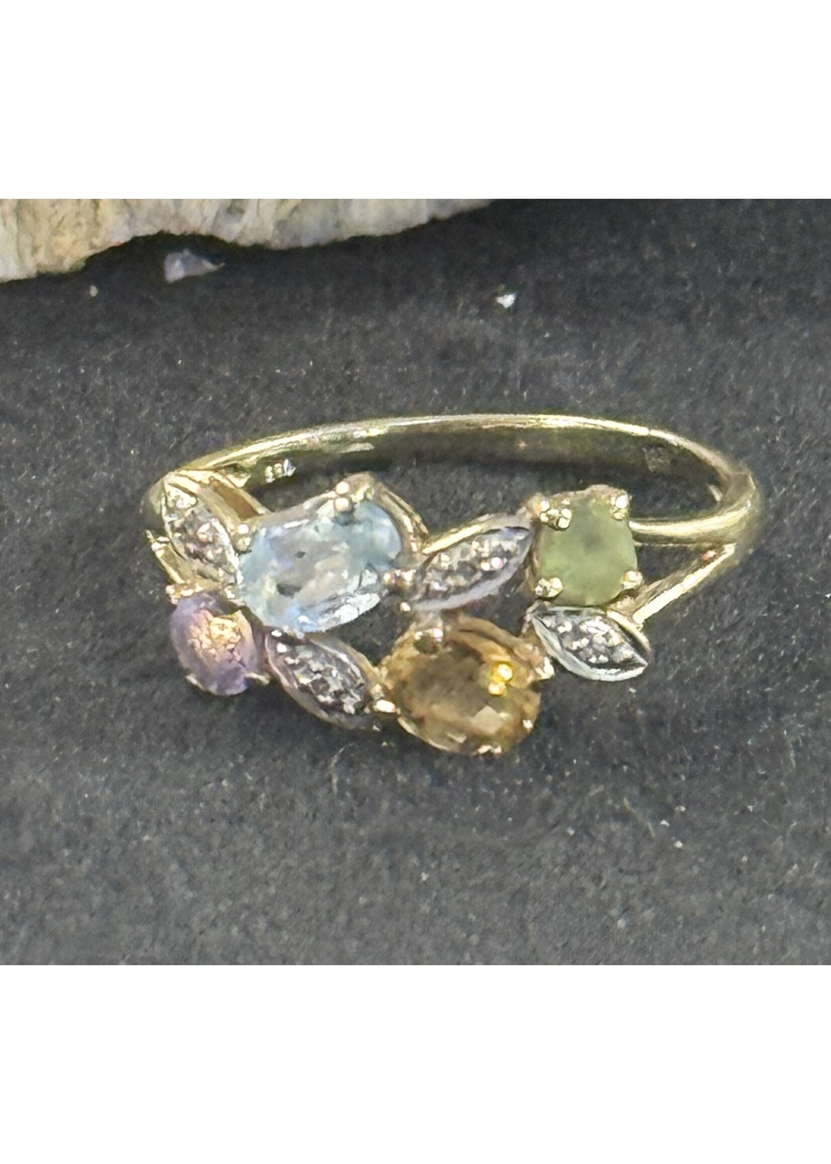 Vintage & Occasion Geelgouden 14k  ring met multicolor edelstenen - maat 18.25