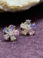 Cataleya jewels Geelgouden 14k oorknoppen bloem met kleurtjes zirkonia