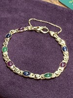 Vintage & Occasion Geelgouden armband met verschillende edelstenen - lengte 19 cm