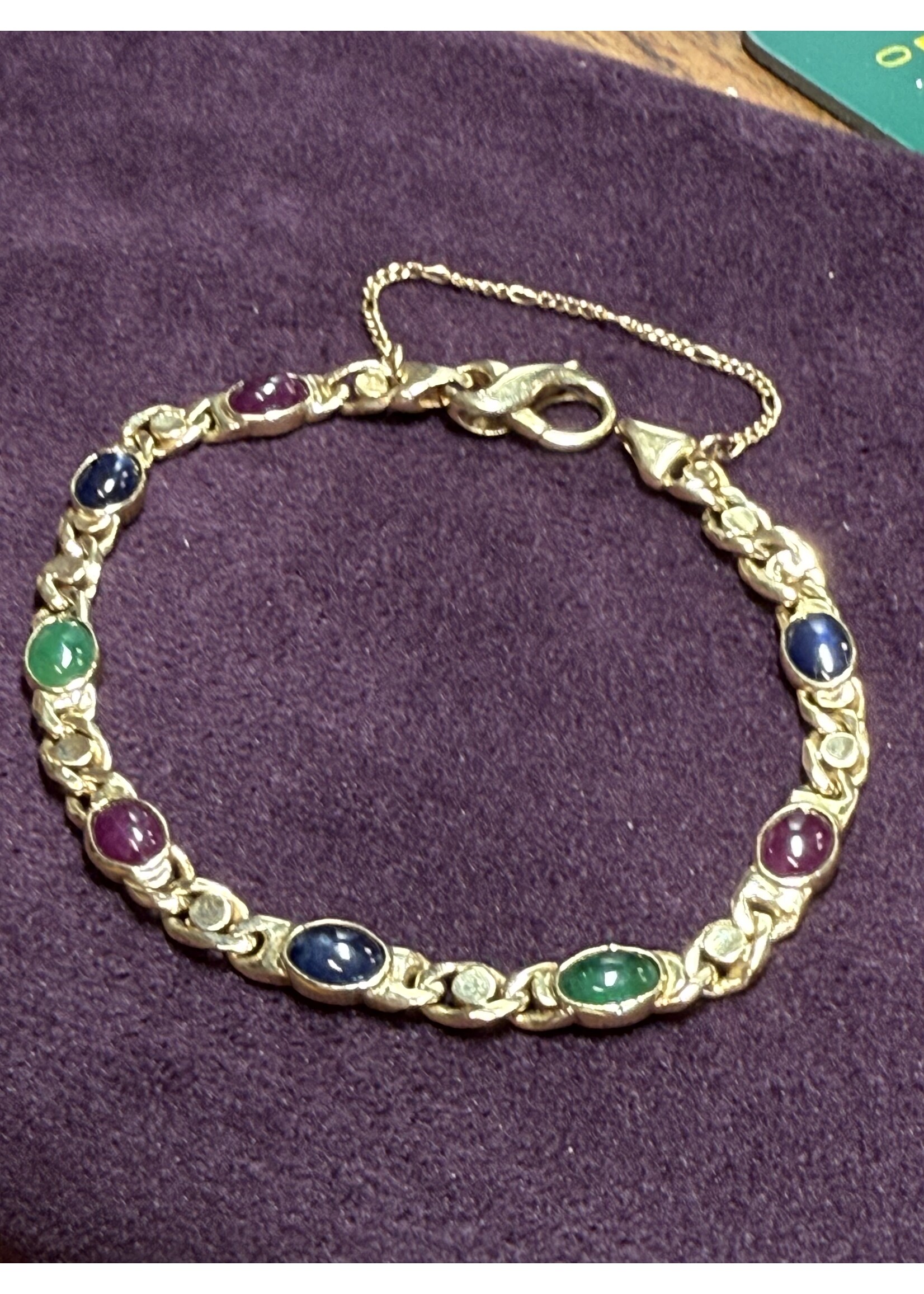 Vintage & Occasion Geelgouden armband met verschillende edelstenen - lengte 19 cm