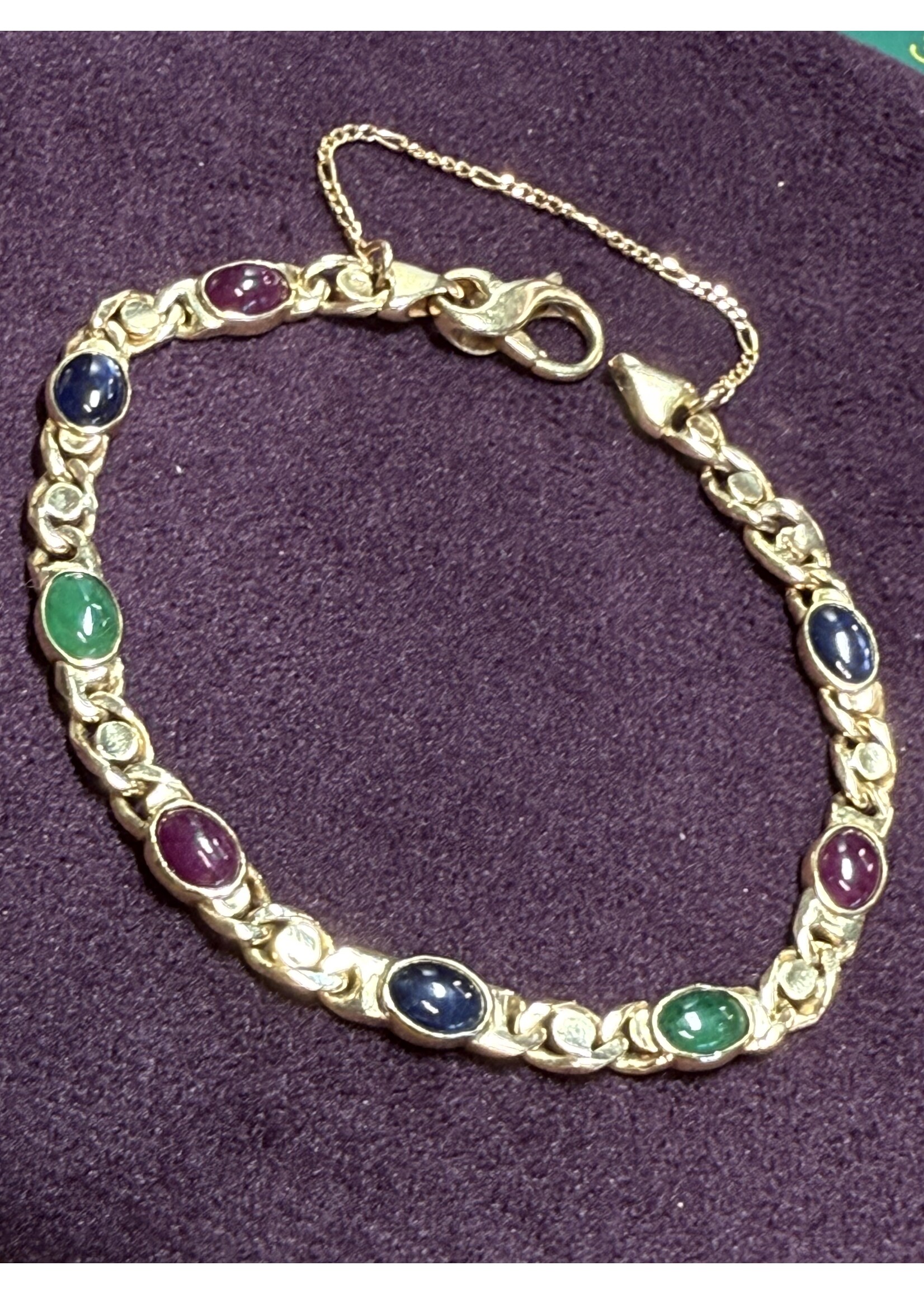 Vintage & Occasion Geelgouden armband met verschillende edelstenen - lengte 19 cm