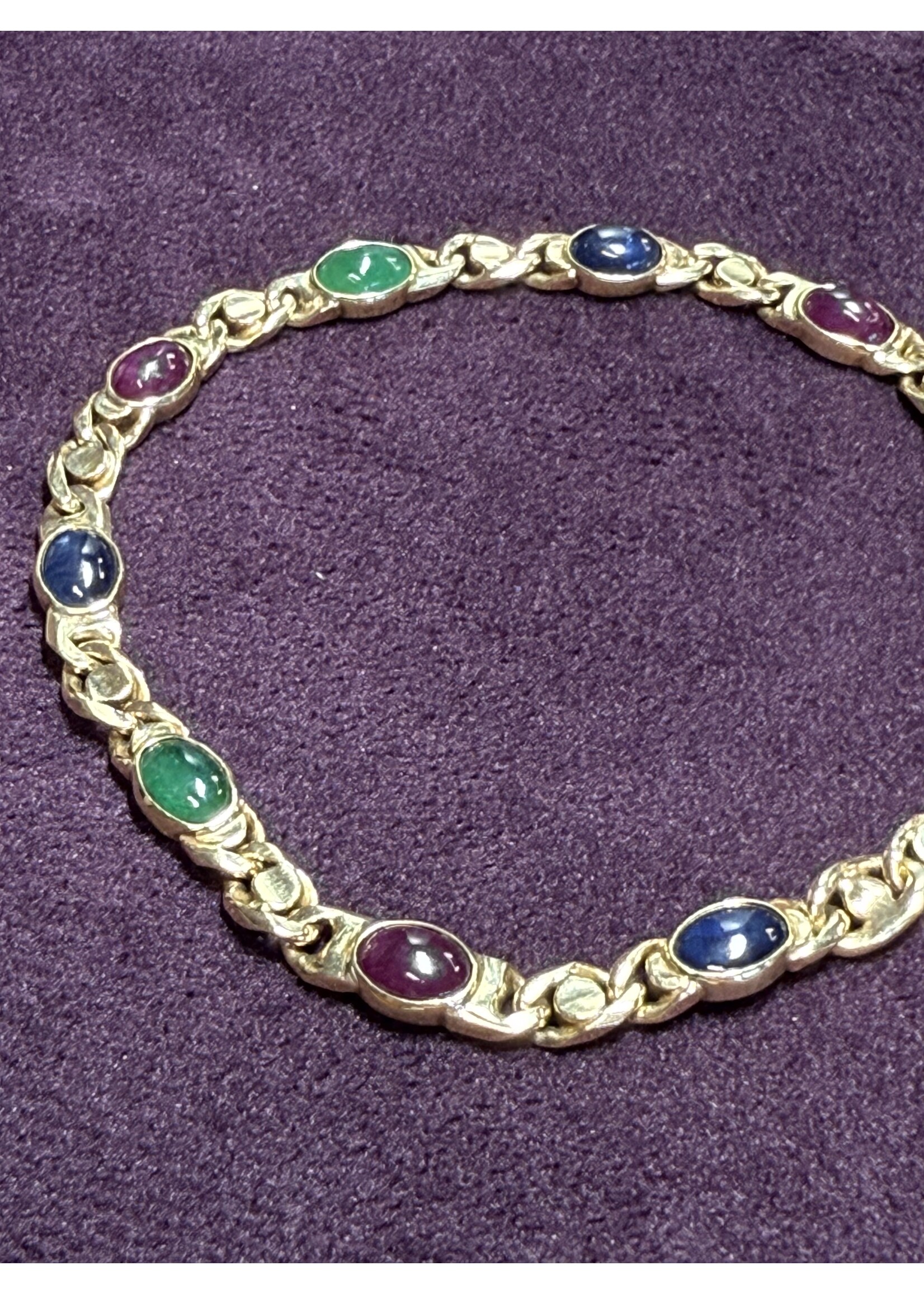 Vintage & Occasion Geelgouden armband met verschillende edelstenen - lengte 19 cm