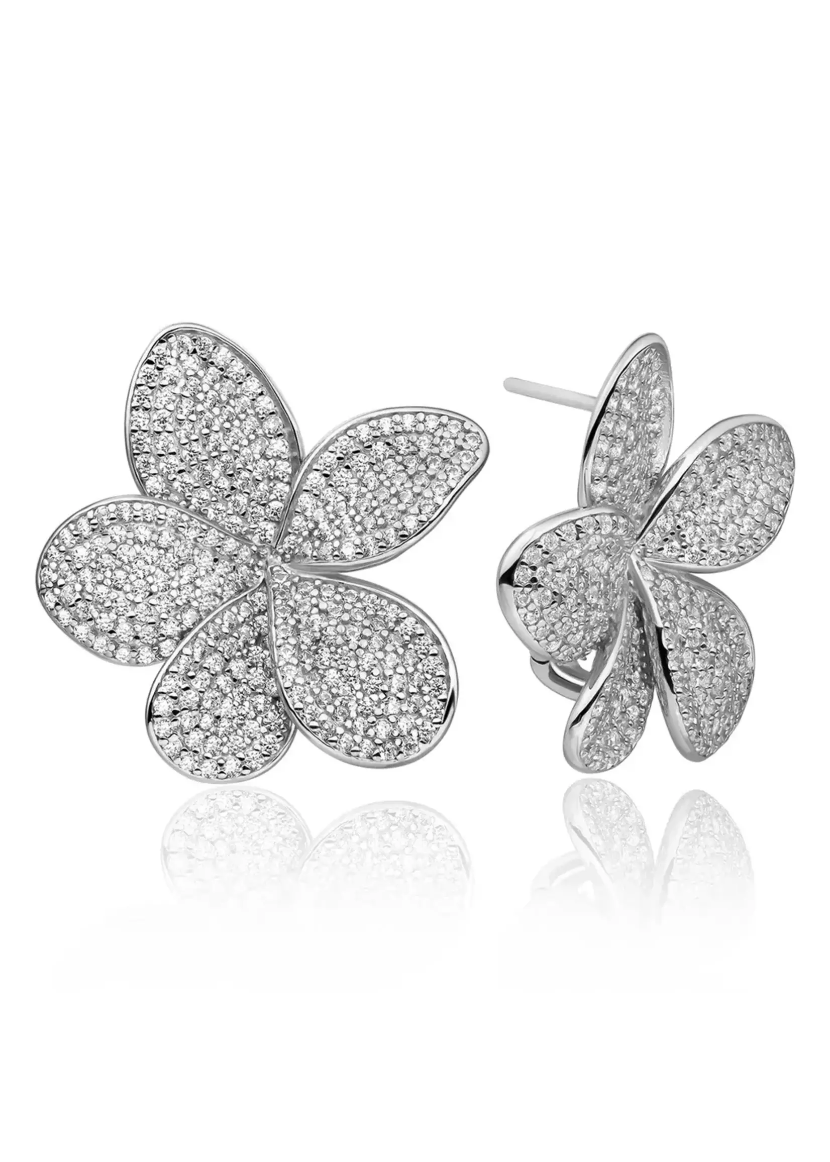 Sparkling Jewels Sparkling Jewels Flora Push Back Oorbellen Zilverkleurig EAS38 cz – Elegant & Stralend bij Juwelier Jansen Rotterdam