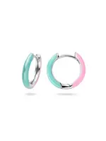 Cataleya jewels Gerhodineerd Zilveren Klapoorringen Turqoise en Lila emaille - Diameter 15 mm