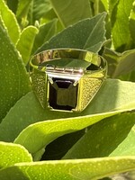 Vintage & Occasion Geelgouden zegelring (bwg) 8 karaat met granaat - maat 19