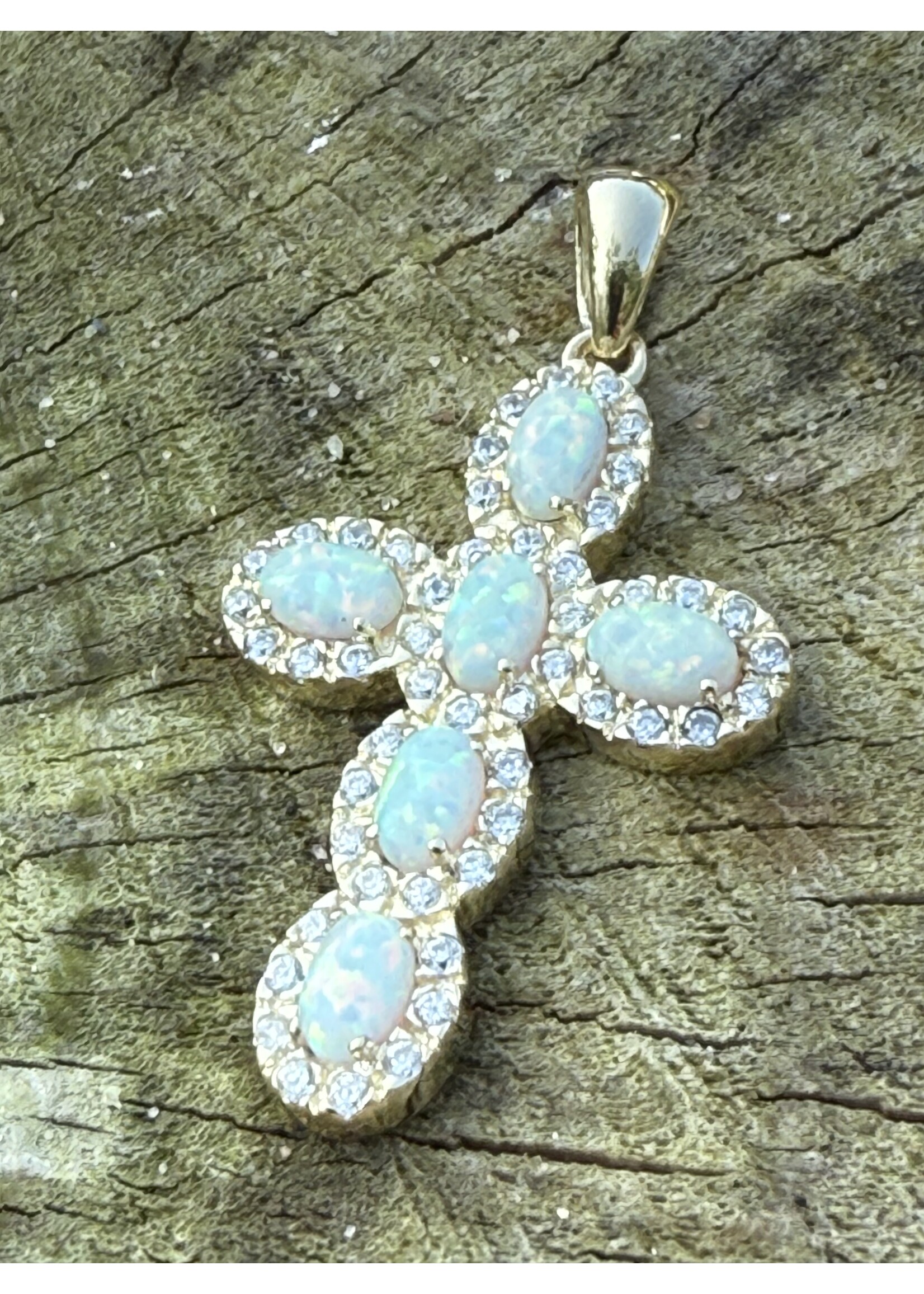 Vintage & Occasion 14k Gouden Kkruis met Zirkonia en Opaal | Occasion Sieraad