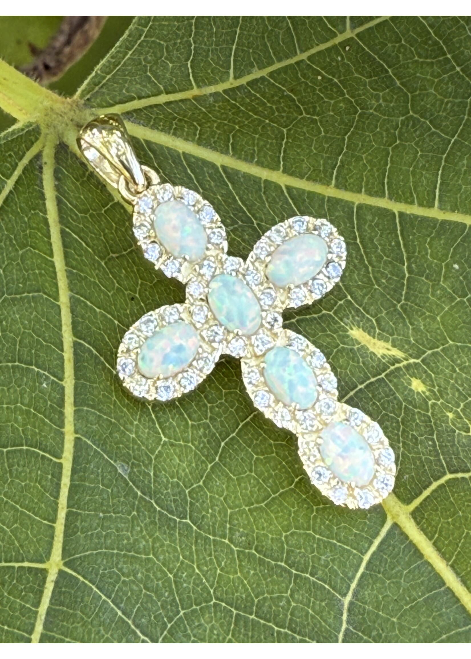 Vintage & Occasion 14k Gouden Kkruis met Zirkonia en Opaal | Occasion Sieraad