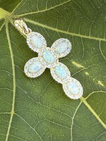 Vintage & Occasion Geelgouden 14k  kruis met zirkonia en opaal