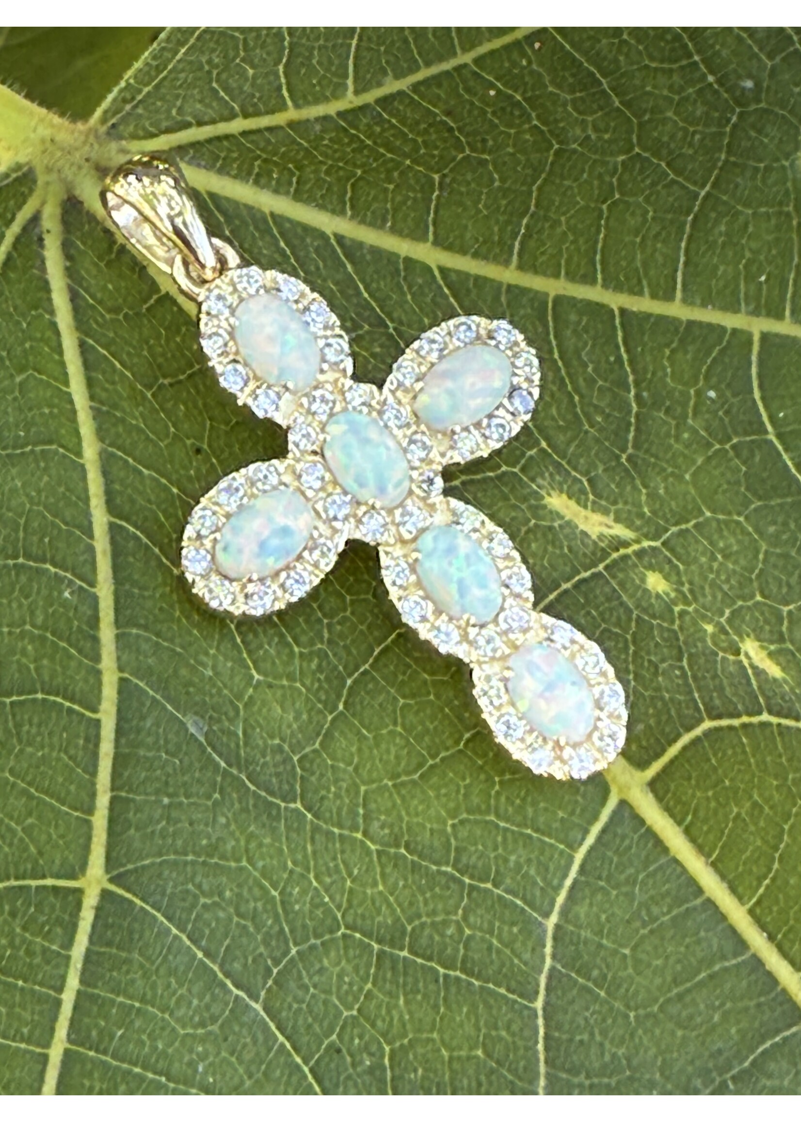 Vintage & Occasion 14k Gouden Kkruis met Zirkonia en Opaal | Occasion Sieraad