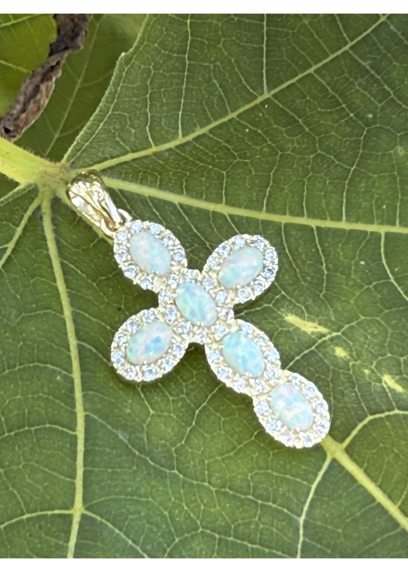 Vintage & Occasion 14k Gouden Kkruis met Zirkonia en Opaal | Occasion Sieraad