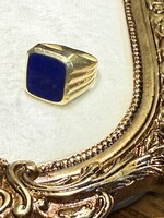 Vintage & Occasion Geelgouden ring 14k met blauwe steen - maat 19