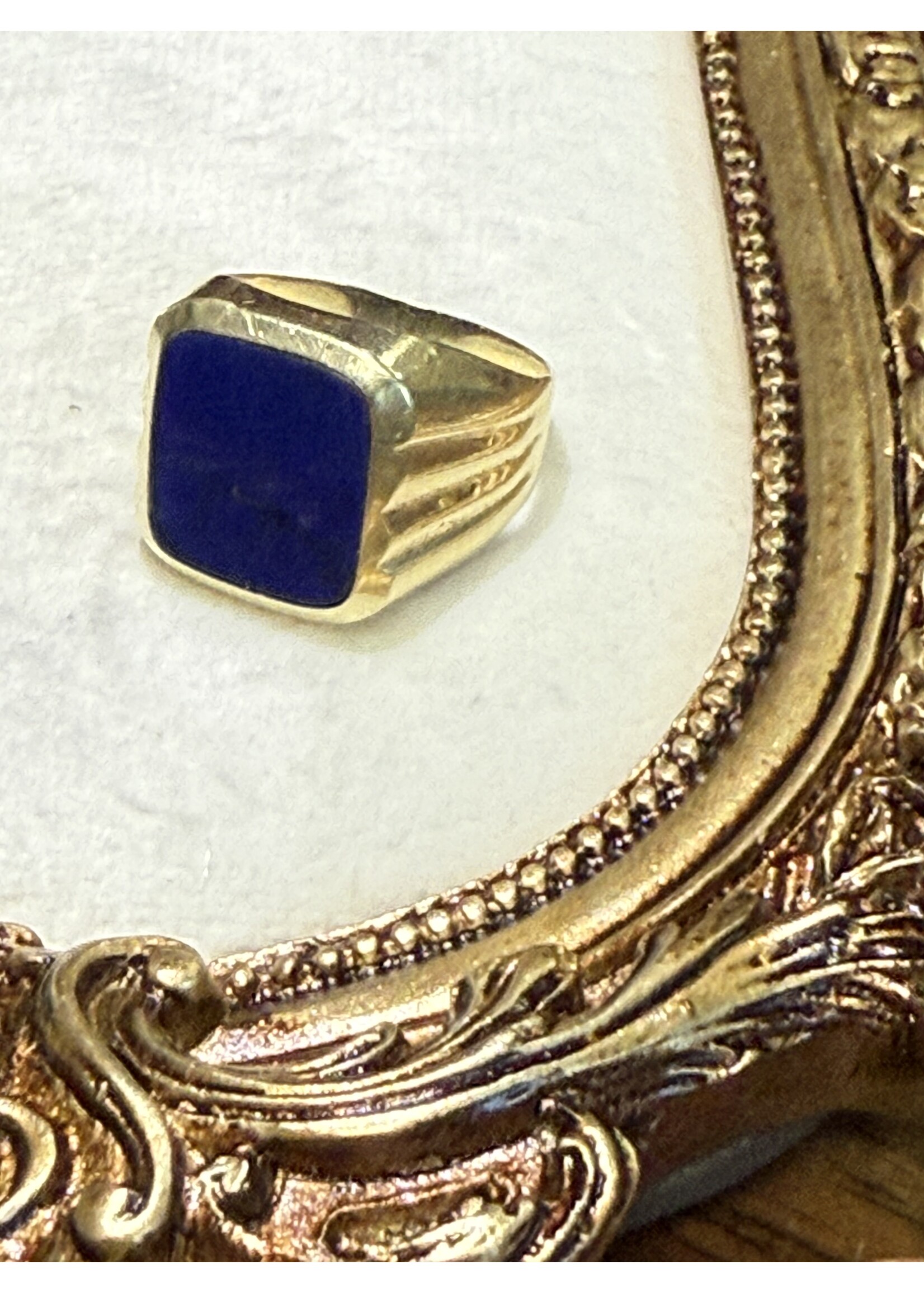 Vintage & Occasion Geelgouden ring 14k met blauwe steen - maat 19