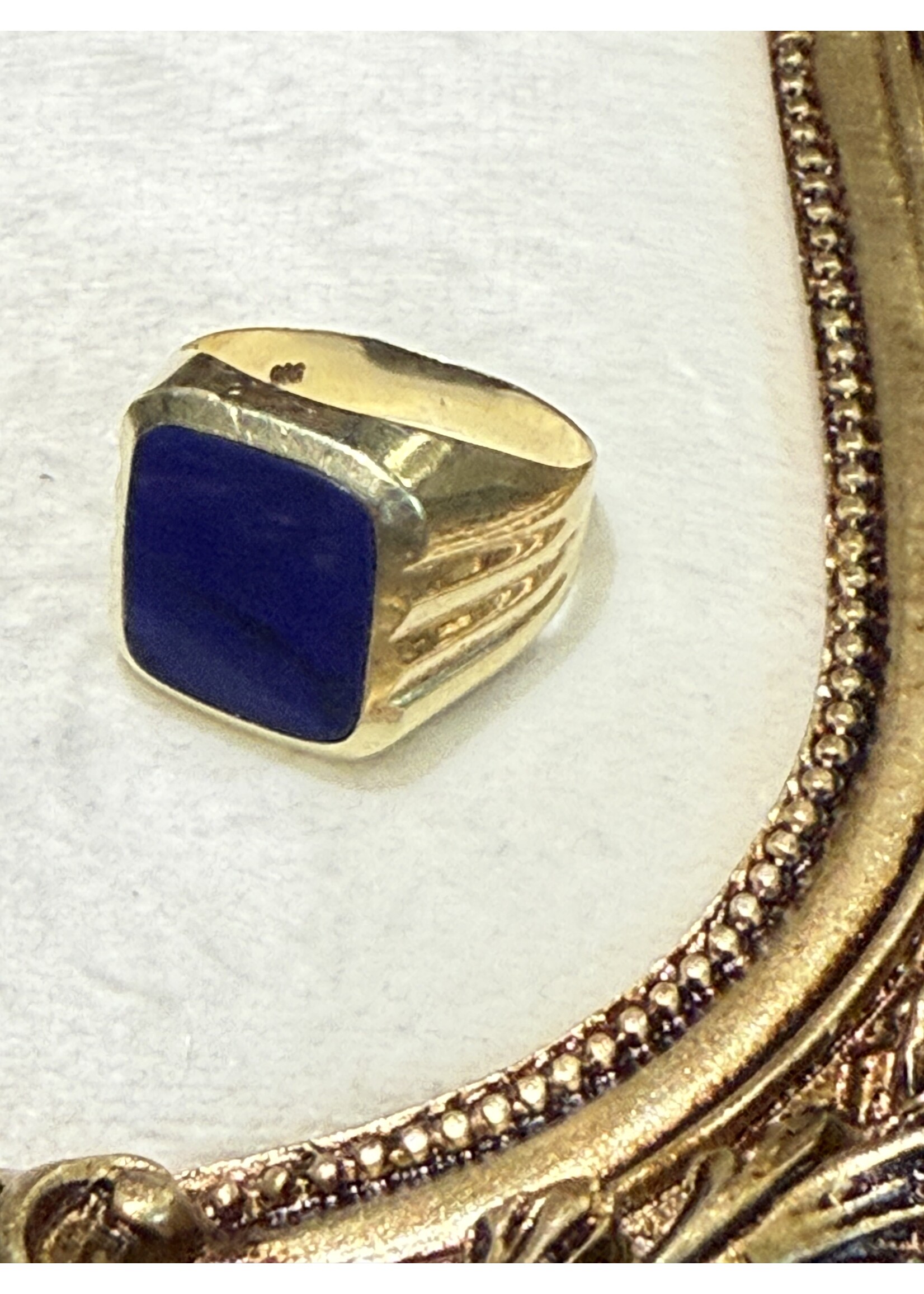 Vintage & Occasion Geelgouden ring 14k met blauwe steen - maat 19