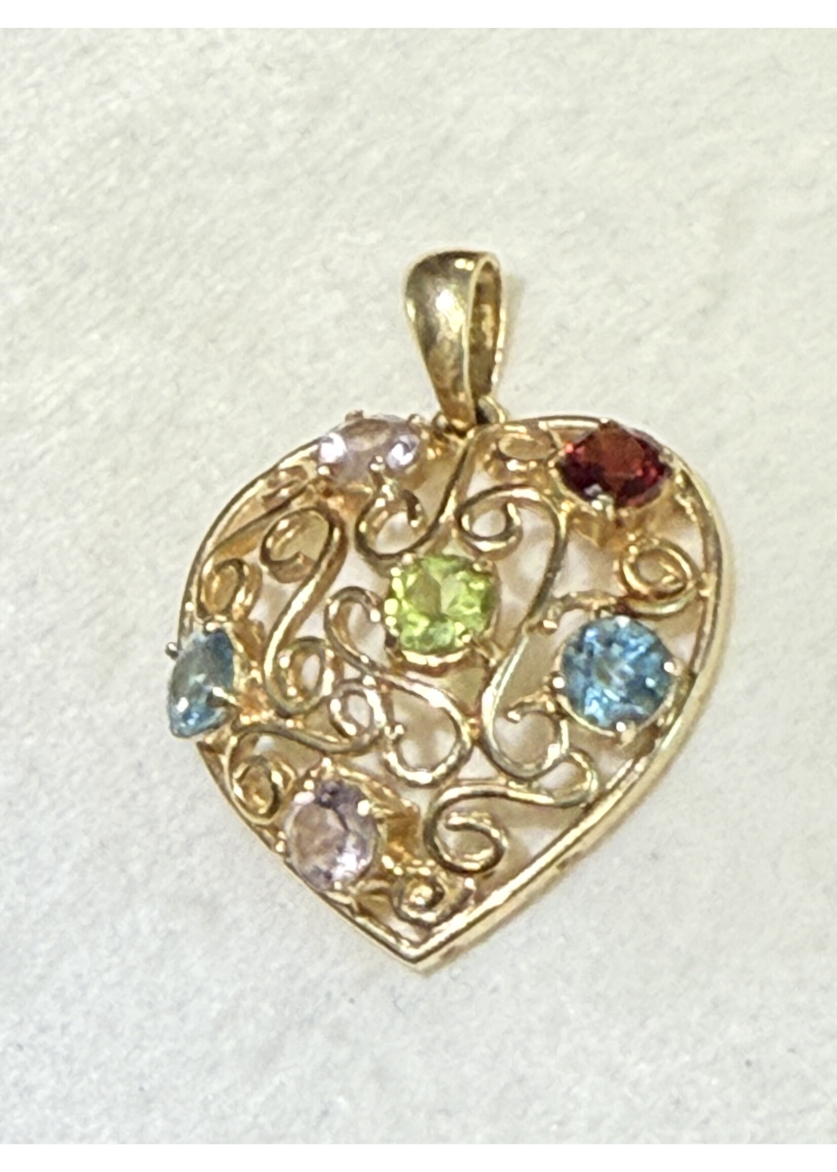 Vintage & Occasion Geelgouden 14k  hanger hart met kleurstenen