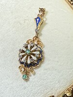 Vintage & Occasion Geelgouden 18k vintage hanger met smaragd en briljant