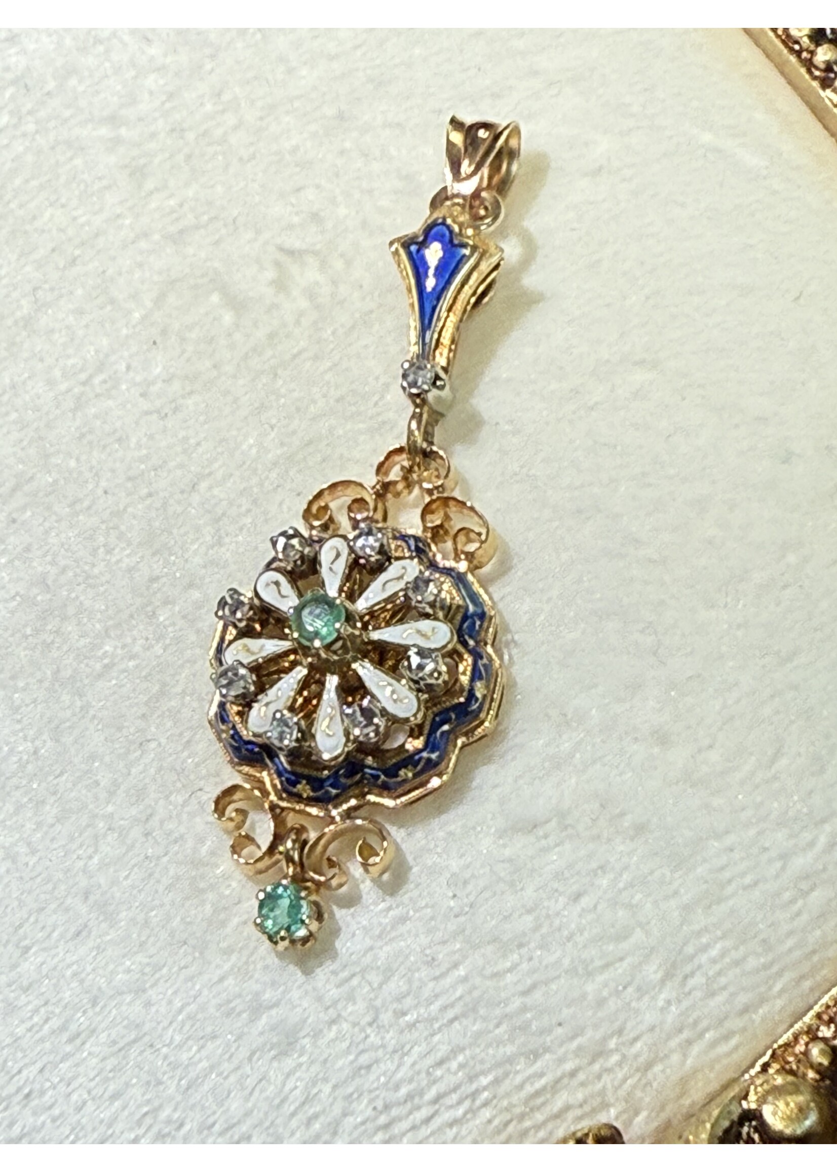 Vintage & Occasion Geelgouden 18k vintage hanger met smaragd en briljant